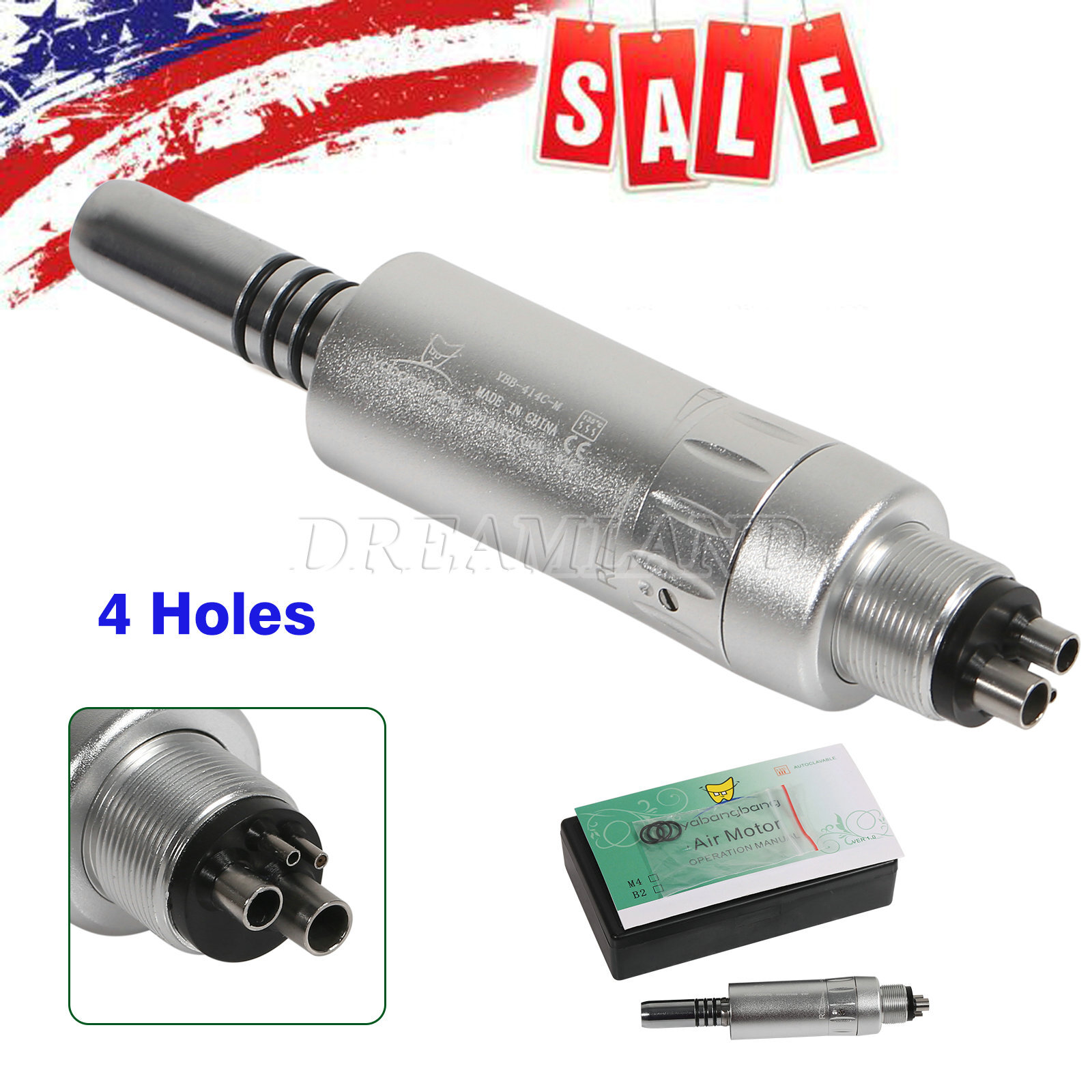 Dental E-type Air Motor Slow Low Speed Handpiece 4 Holes Inner Water Spray USA
