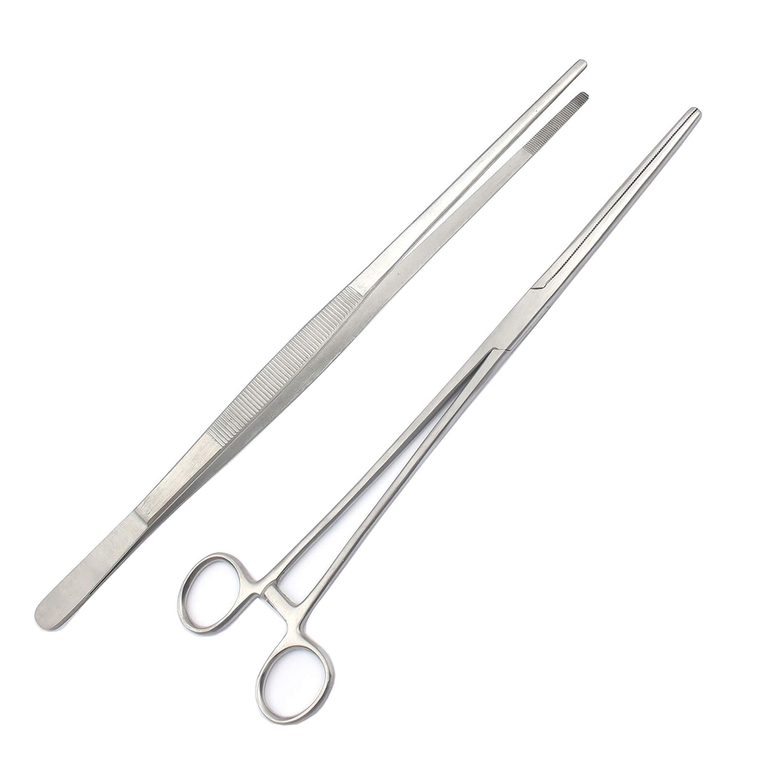 Set Of 2 Hemostat Forceps 12”+Long Tweezer 12” Serrated Surgical Dental Inst