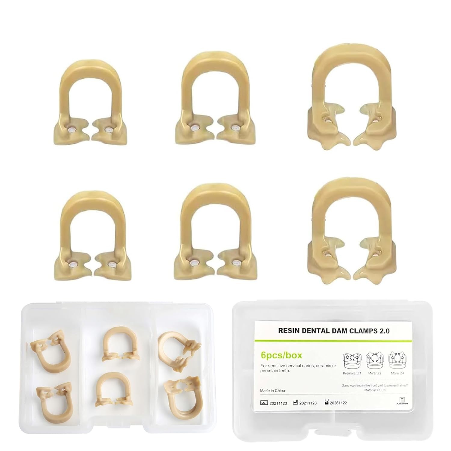 6Pcs Dental Resin Soft Clamp Universal Rubber Dam Barrier Clip Molar Premolar