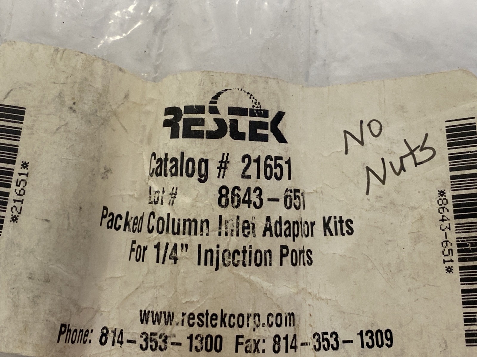 RESTEK Chromatography GC Inlet Adapter Column & Ferrules (No Nuts) 21651 B