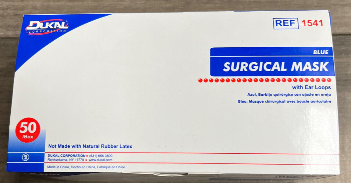 Dukal Surgical Mask Blue, Ref# 1541, Box of 50 Masks BRAND NEW