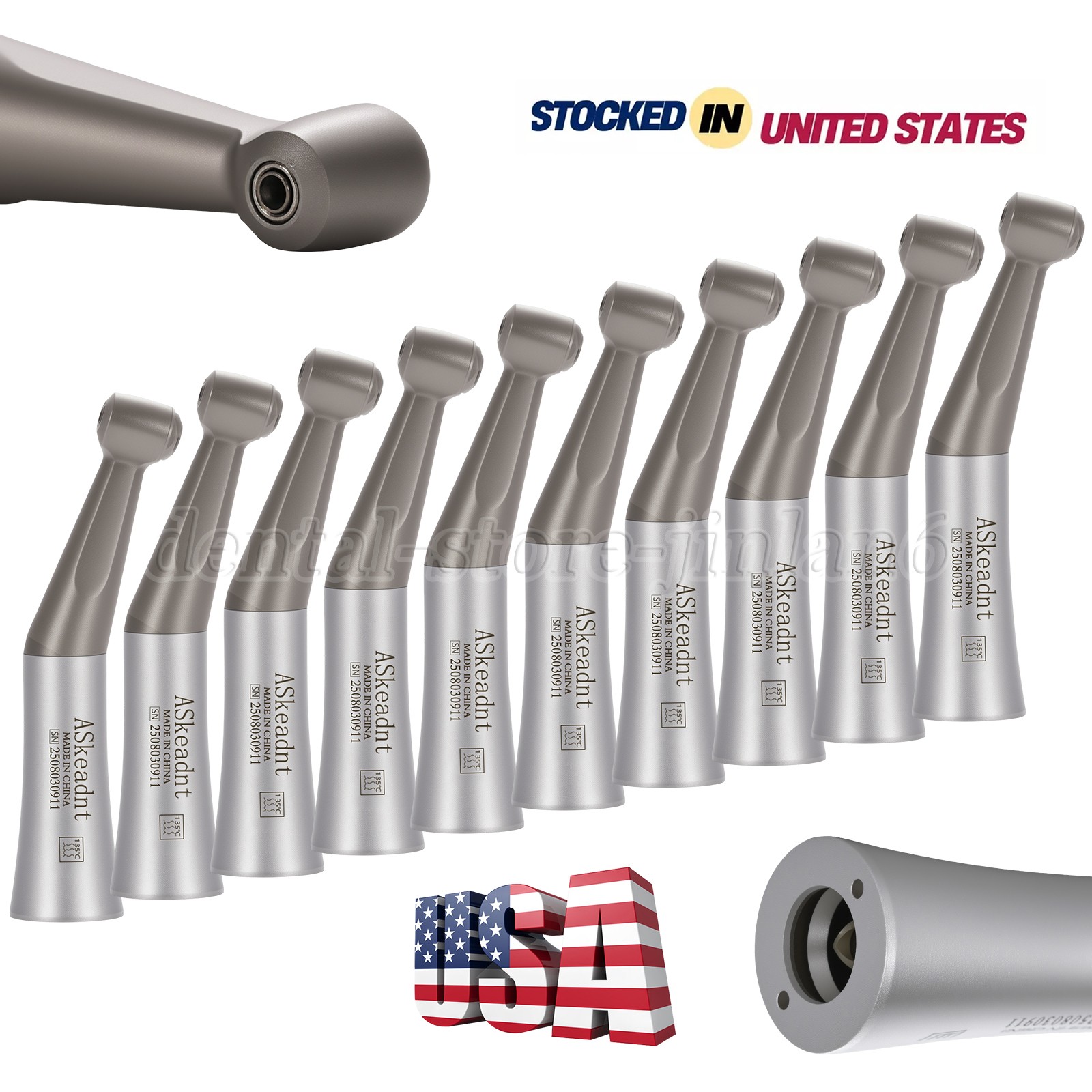 ASkeadnt Dental 1:1 Slow Low Speed Contra Angle Handpiece Push Button E-Type