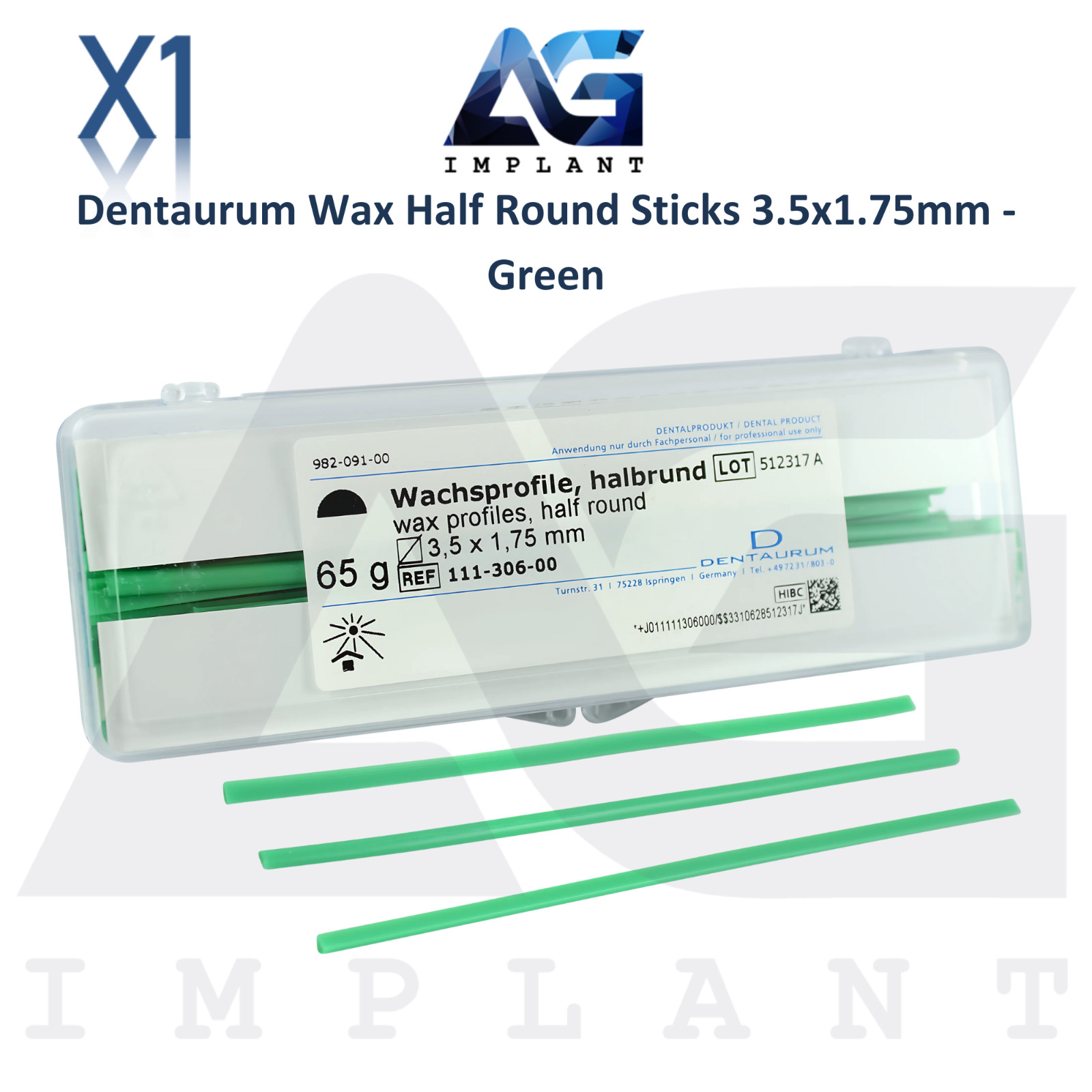 Dentaurum Preformed Half-Round Wax Bar 65g Green 3.5×1.75 Dental Lab Supplies