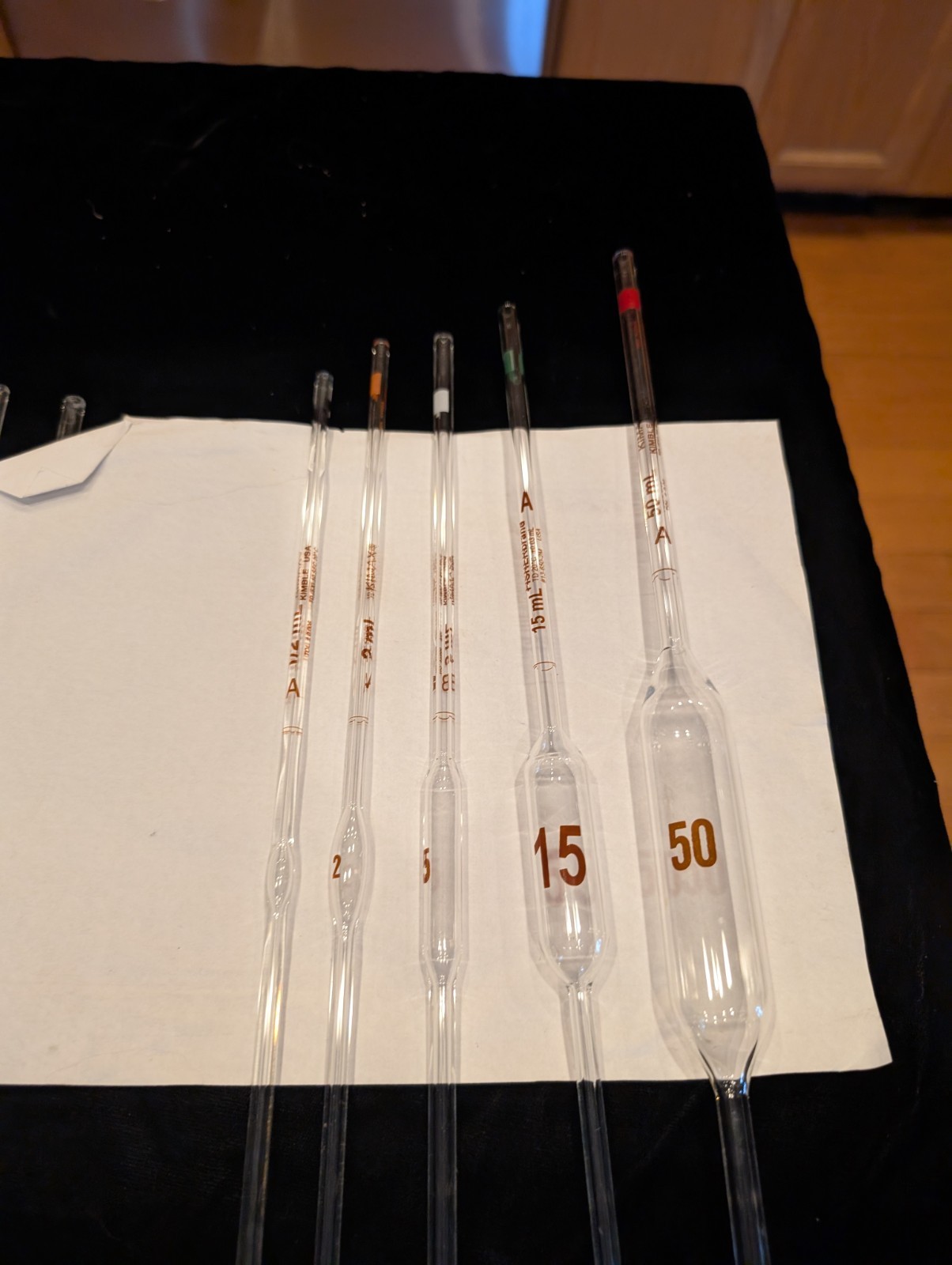 Lot of 11 Kimax Fisherbrand Volumetric Pipettes 0.5, 2, 5, 15, 50 ml