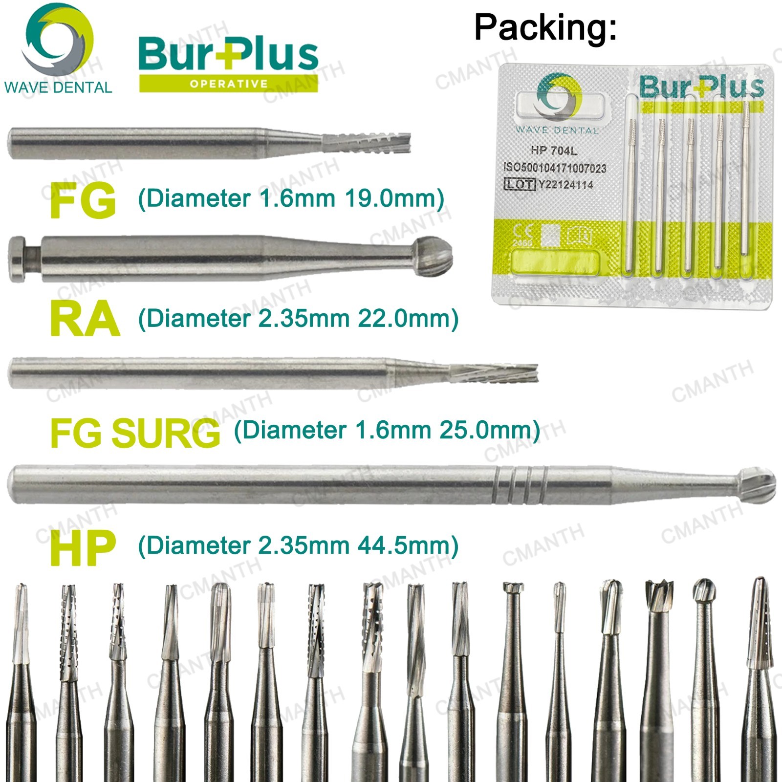 WAVE Dental Carbide Burs Straight Fissure Head Bur Latch 2.35mm RA For Low Speed