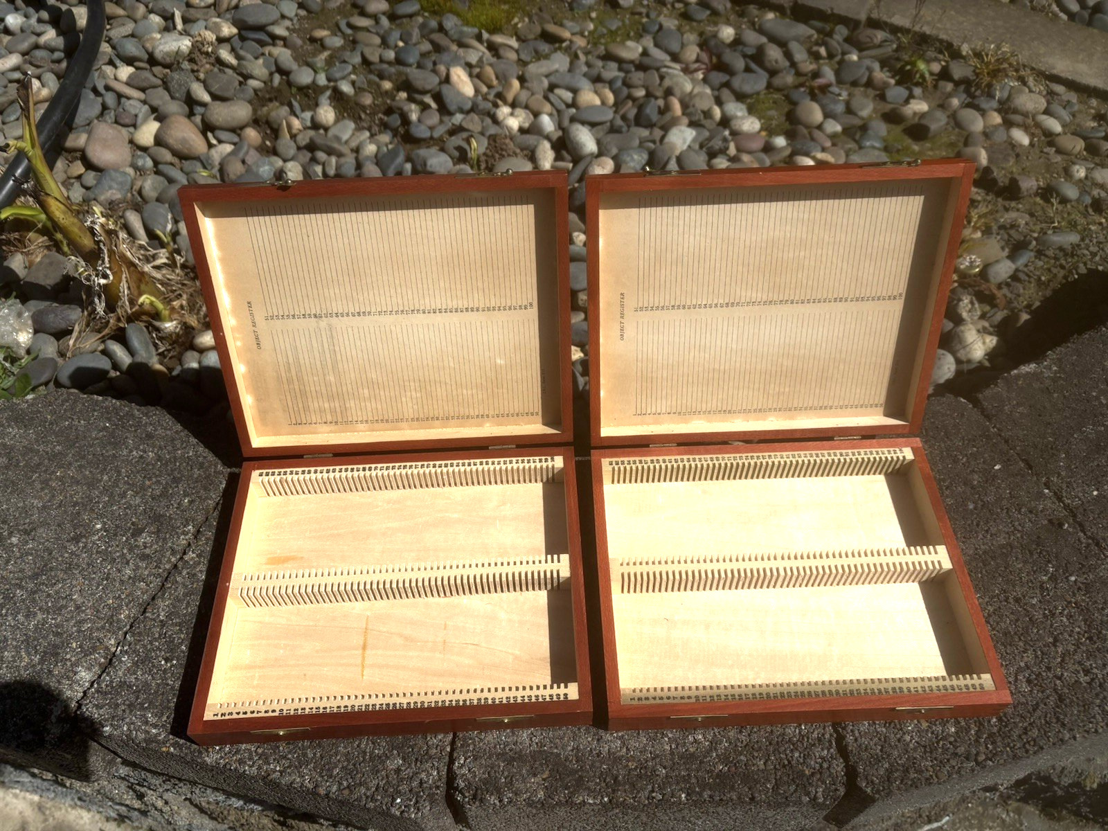Lot of 2 Scientific Slide Boxes hold 100 slides each 3×1″ slide finger joint