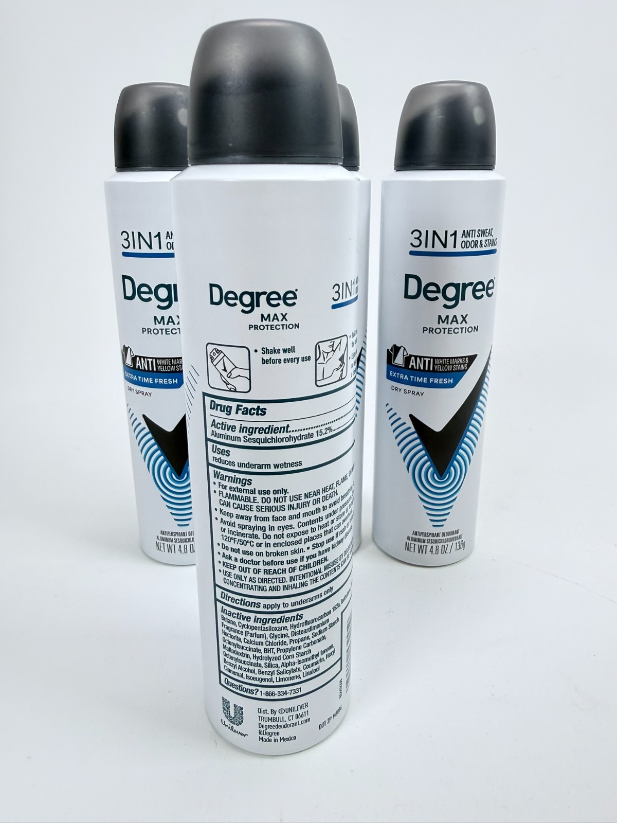 Lot Of 4 Degree Men’s Max Protection 3 in 1 Fresh Dry Spray, 4.8 Oz, EXP 01/2028