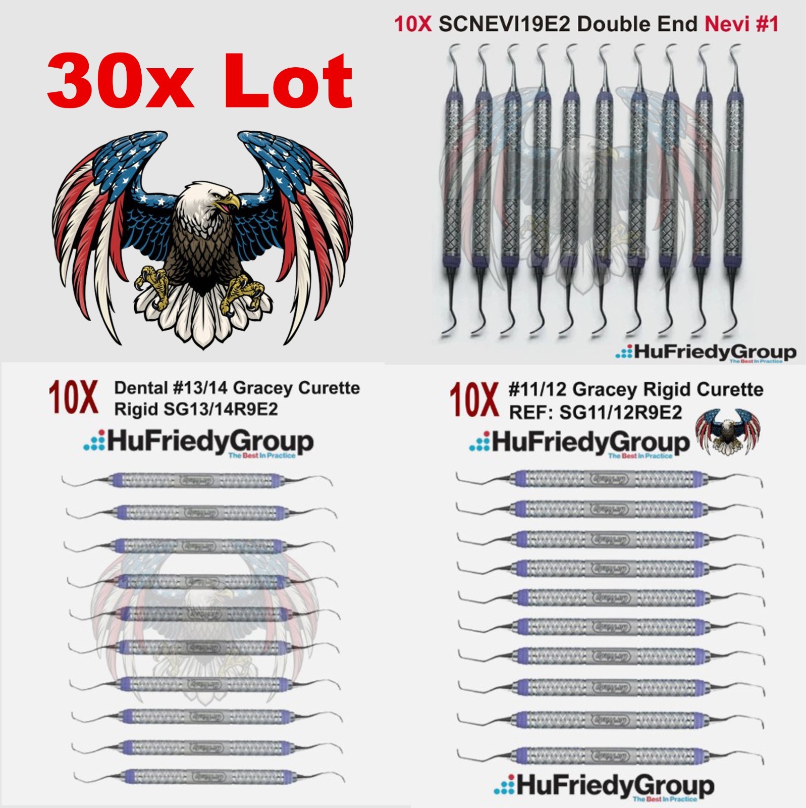 30X HU FRIEDY Dental #11/12 13/14 Gracey Curette SCNEVI19E2 Double End Nevi1