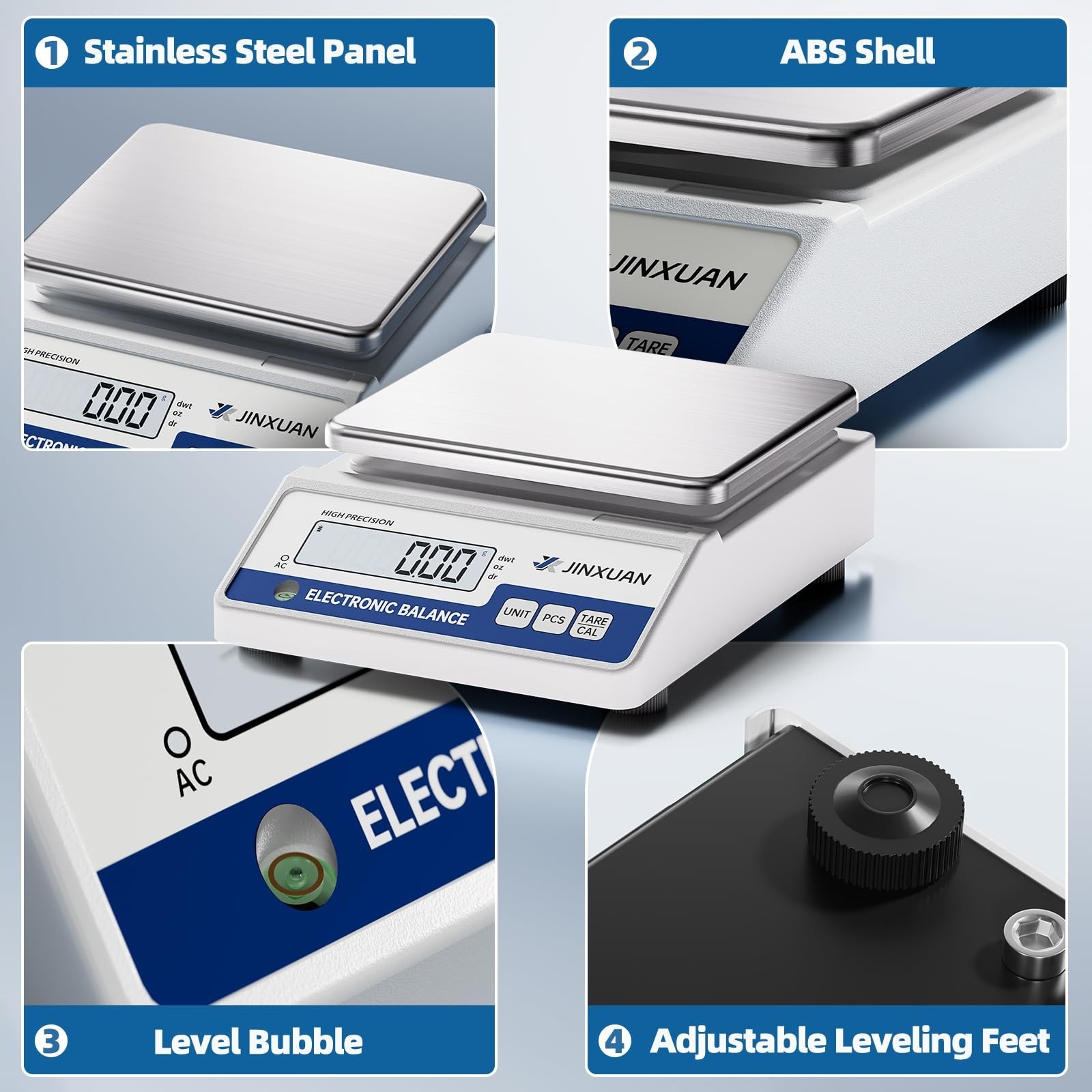 High Precision Digital Lab Scale 5000g, 0.01g Accuracy, LCD Display, 7 Units for