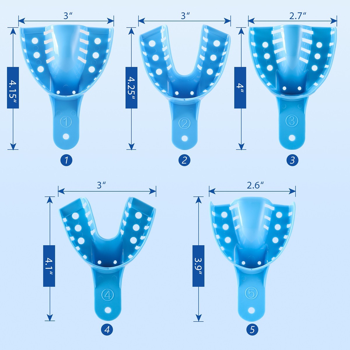 AZDENT Dental Impression Trays Perforated Plastic Trays S/M/L/XL Upper/Lower