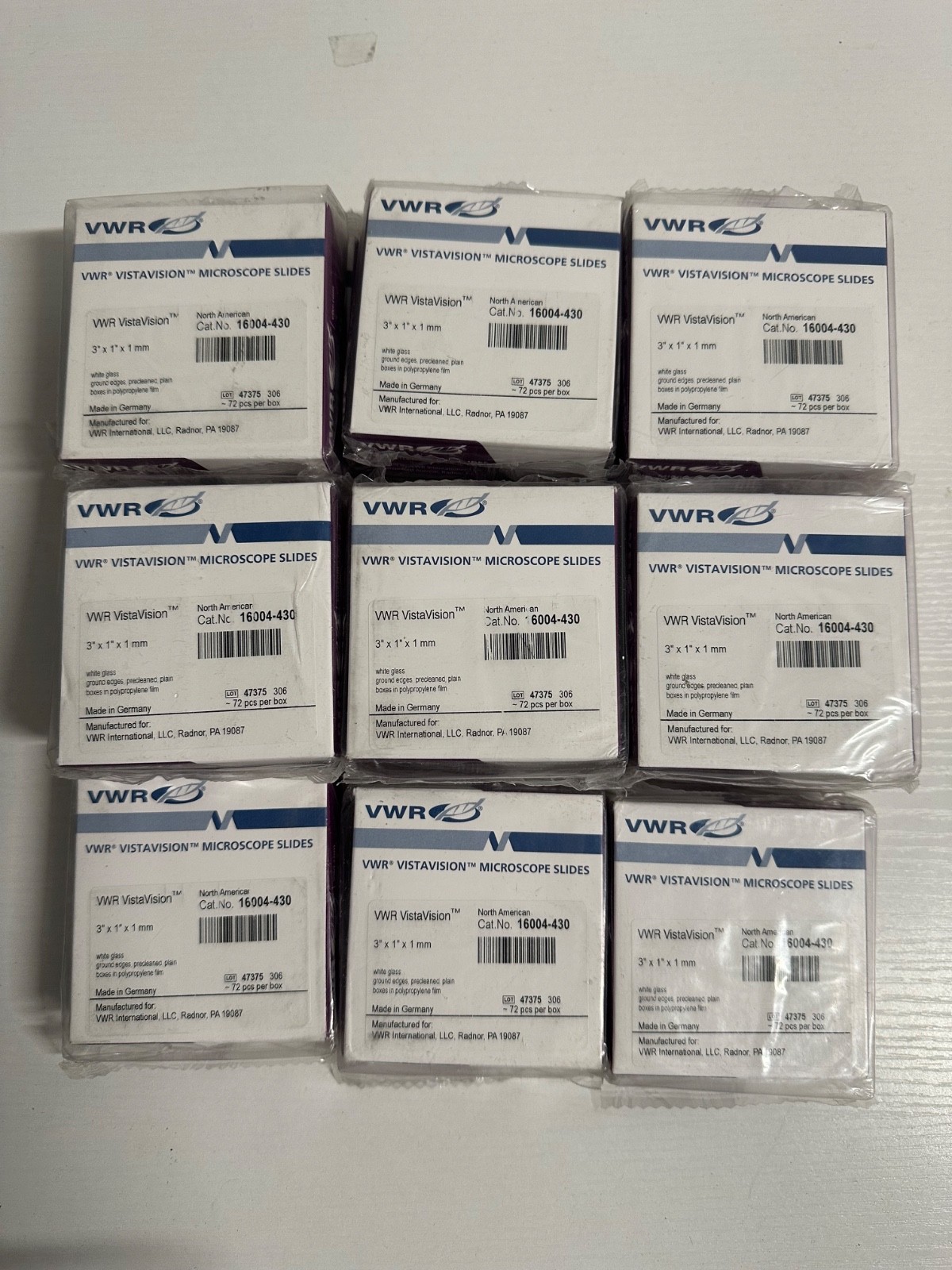 Lot of 16 Box VWR VISTAVISION MICROSCOPE SLIDES 3″ X 1″ X 1 MM WHITE GLASS