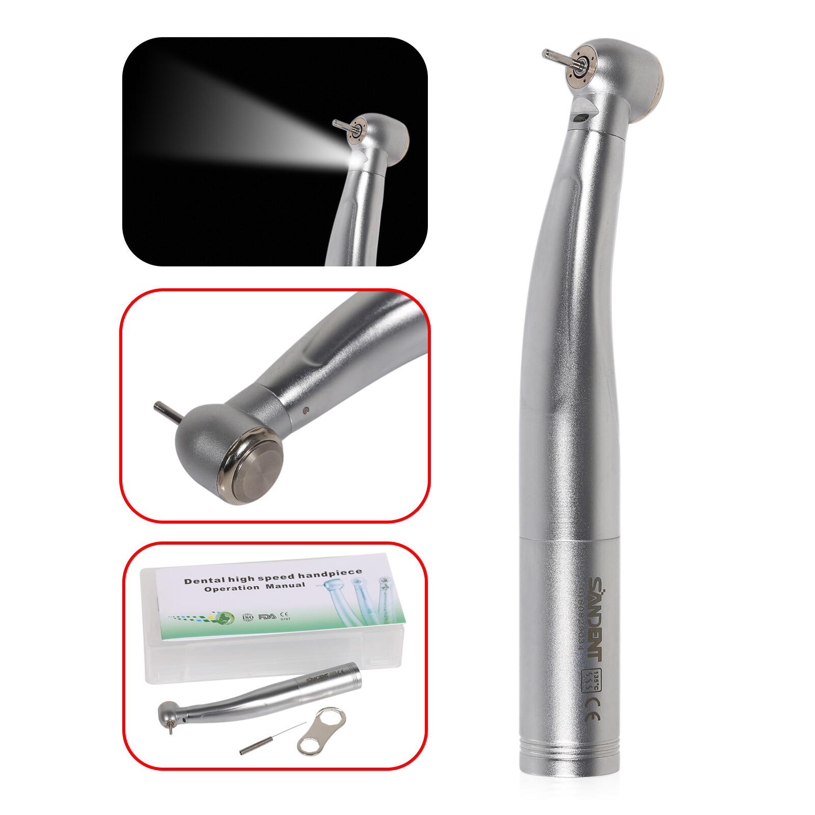 Dental Fiber Optic LED High Speed Handpiece fit Coupler 4/6 Hole SANDENT SD6