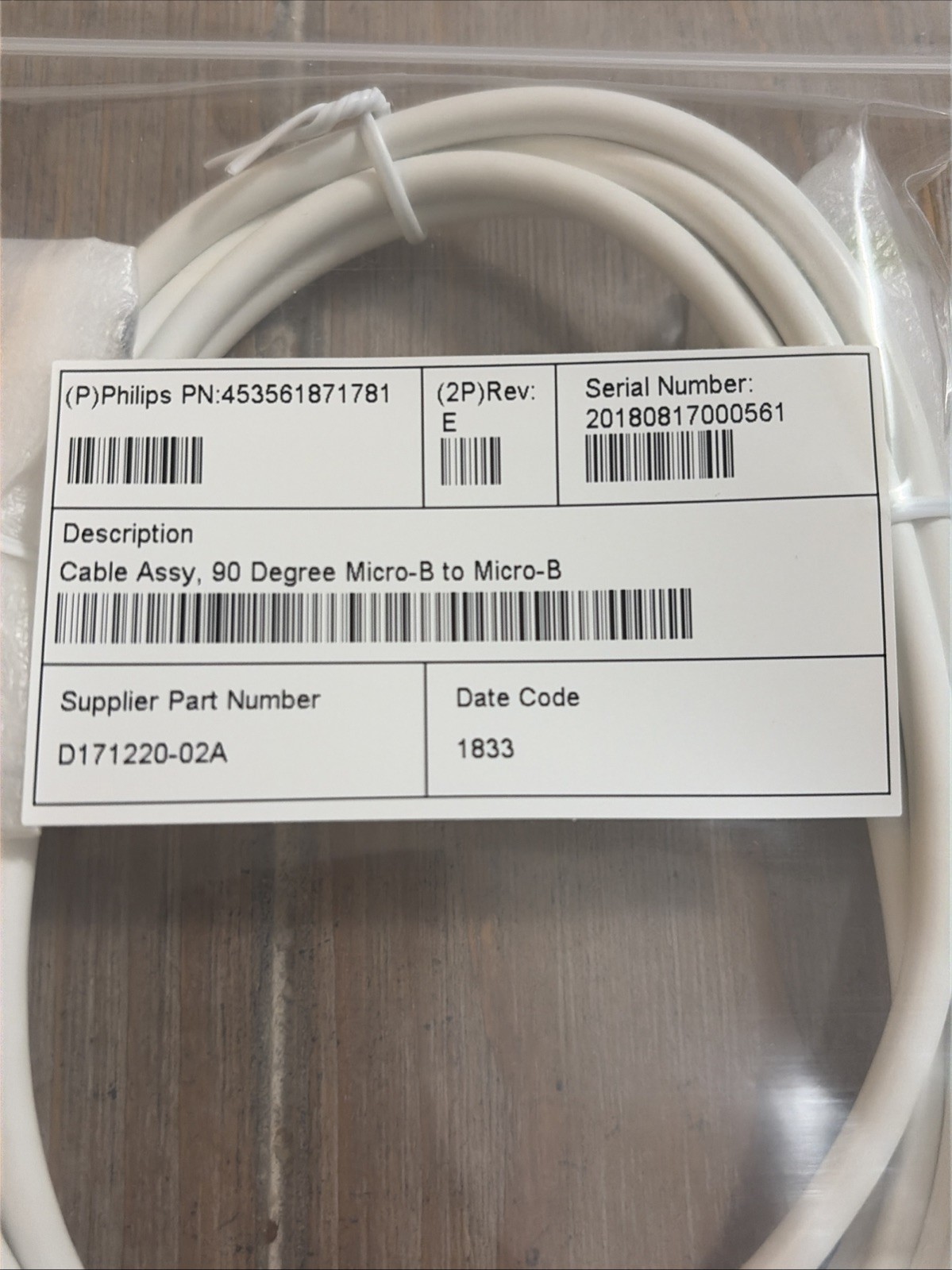 90 Degree Micro B to Micro B Transducer Cable Assy for Philips Lumify Ultrasound