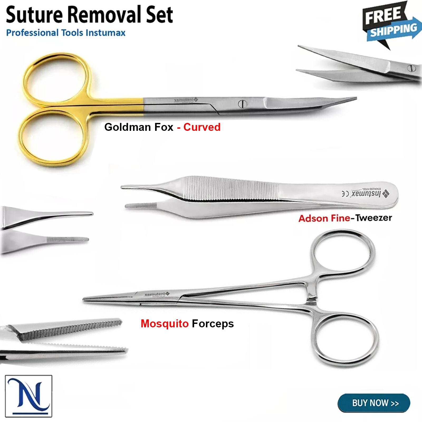 3Pcs Suture Removal Kit Needle Holder Thumb Forceps Scissors Surgical Instrument