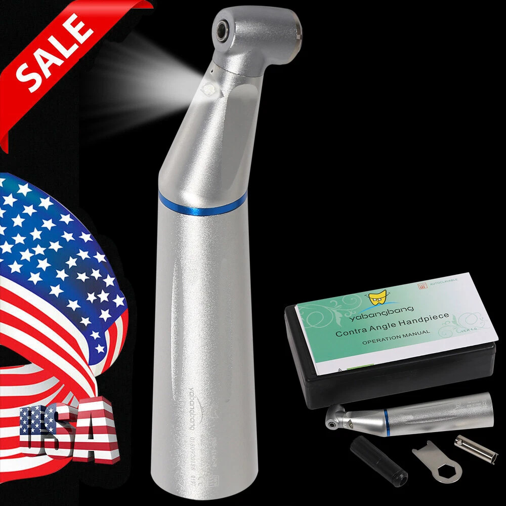 Dental SLow Speed LED Handpiece Optic Fiber Contra Angle Motor 4Hole Inner Water