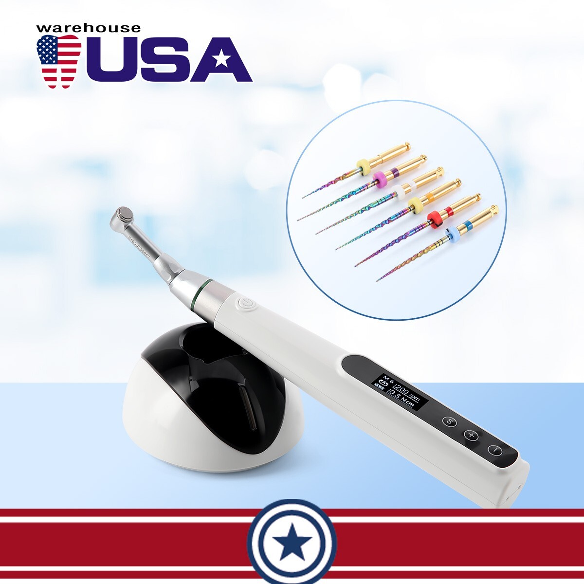AZDENT Dental Endo Motor 16:1 Contra Angle Root Canal Treatment /10X Endo Files