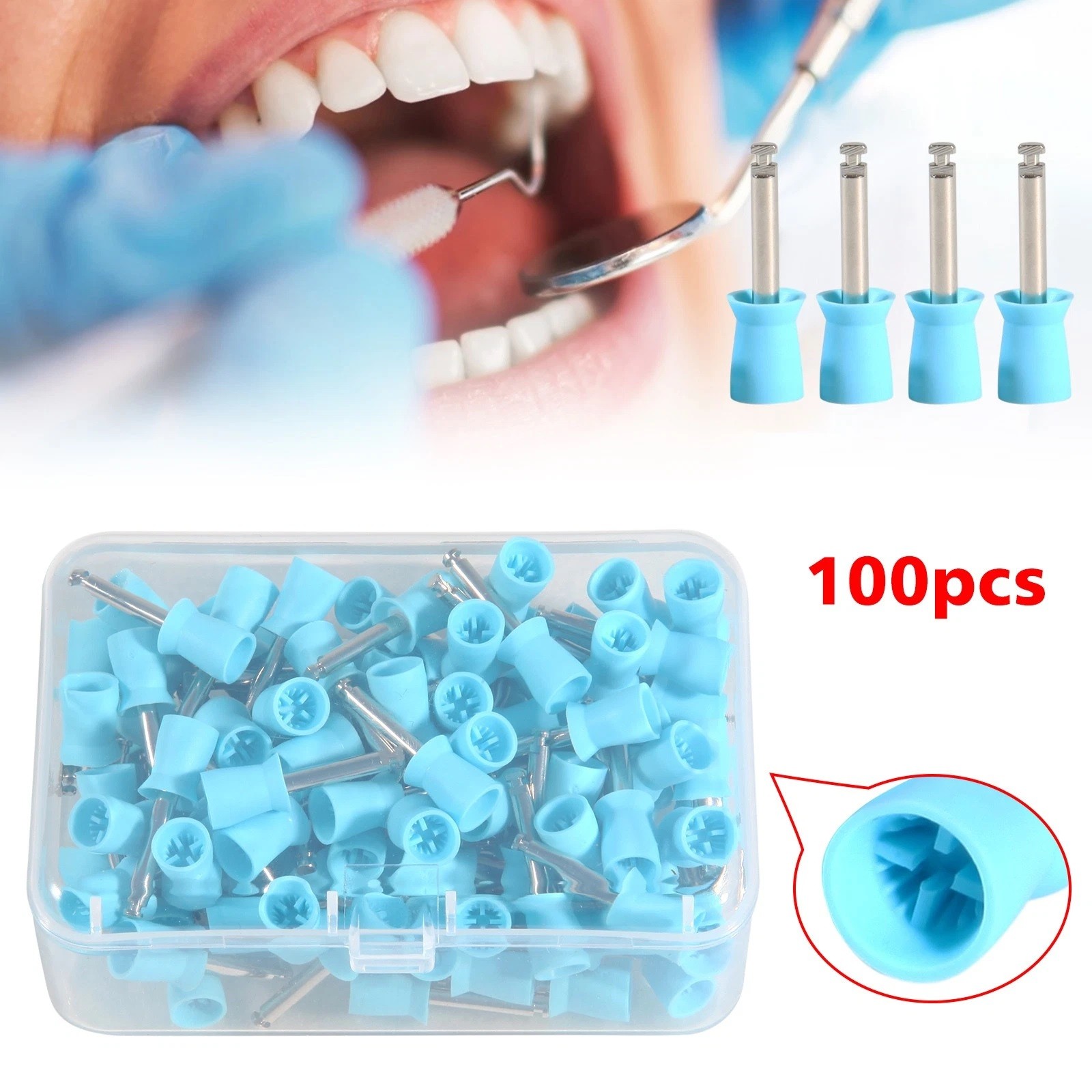 Dental Polishing Prophy Prophylaxis Cups Latch Type Rubber Polisher 100/500Pcs