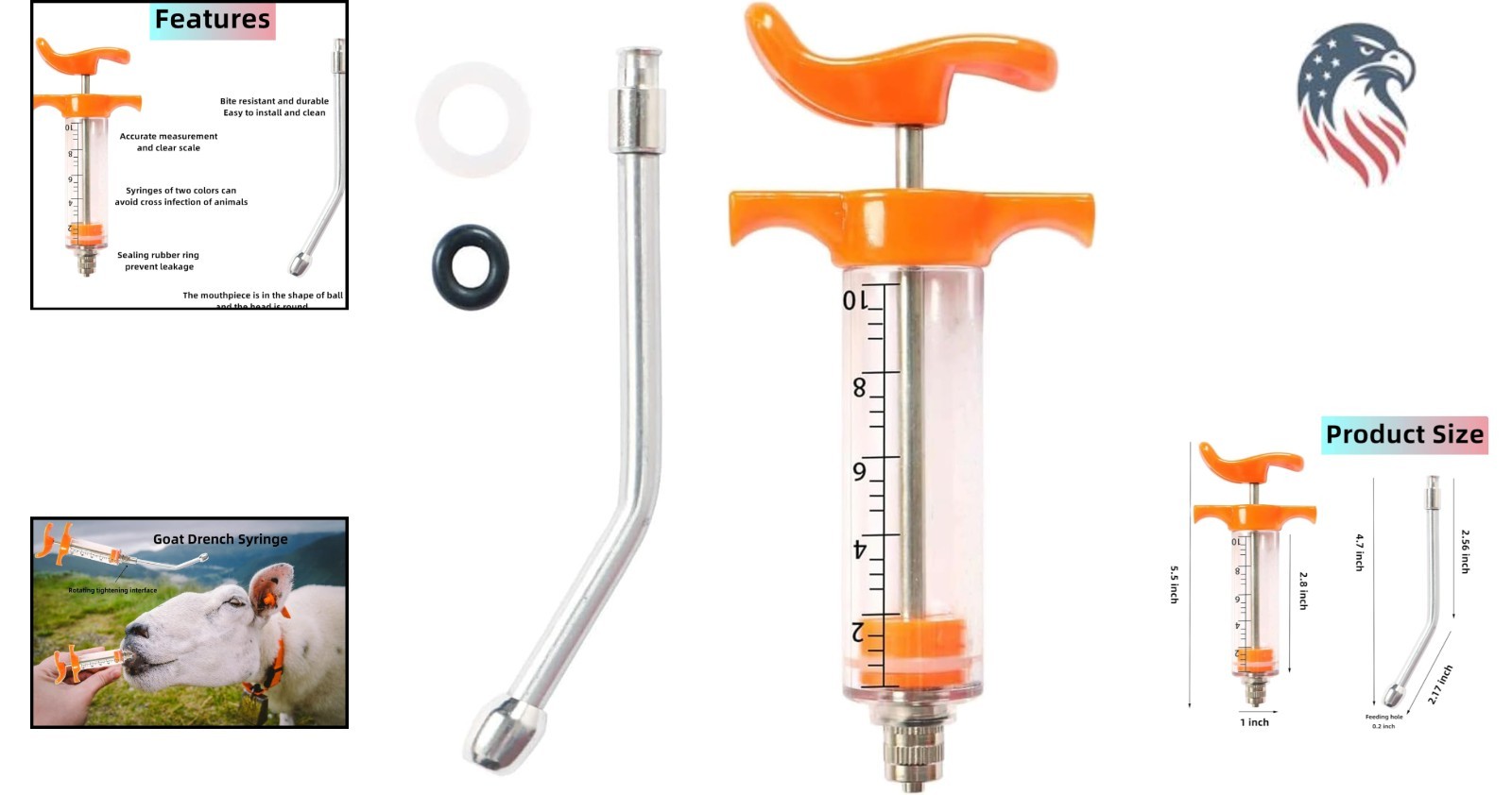 Compatible with Livestock Reusable Adjustable Animal Drench Nozzle 10ml