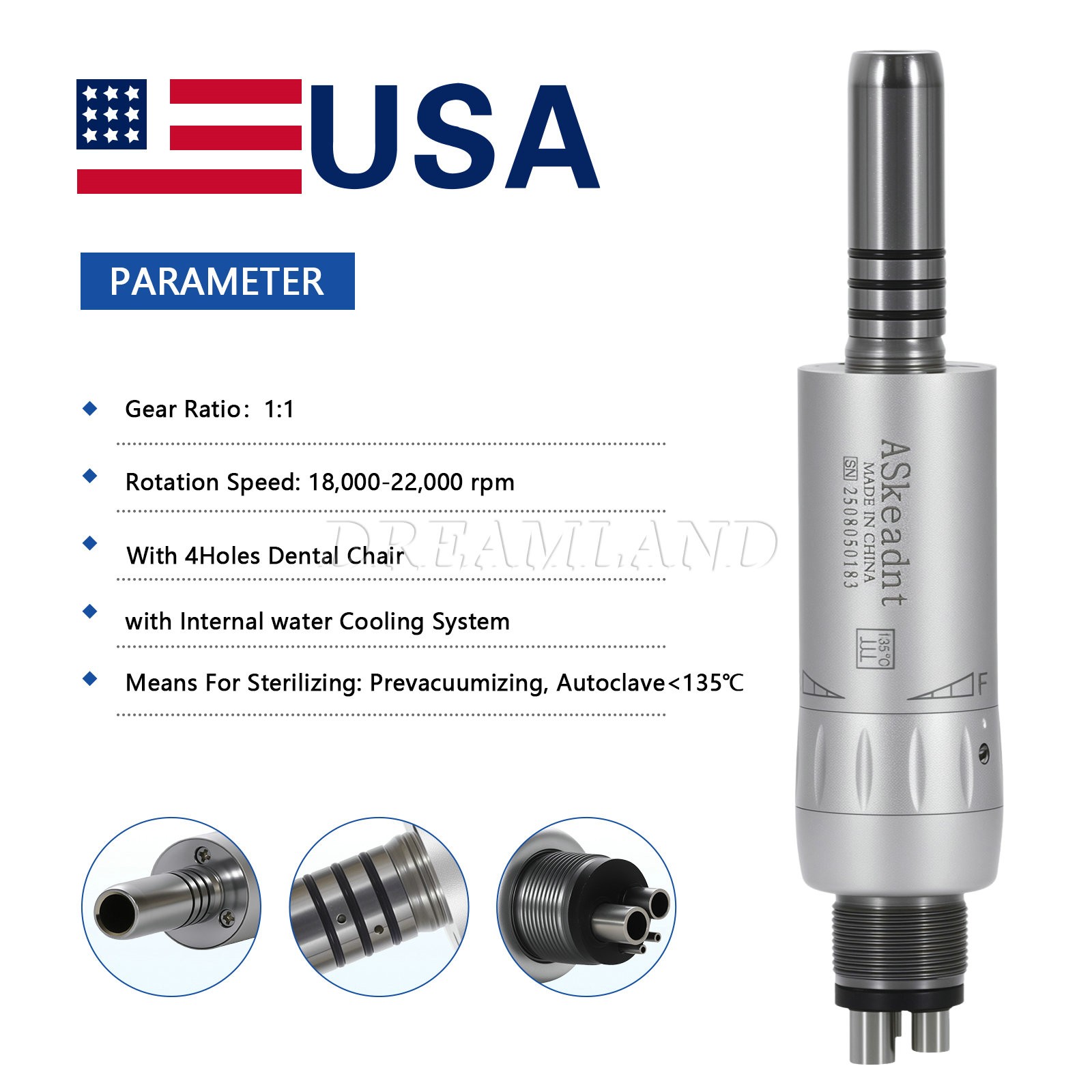 Dental Air Motor Low Slow Speed Handpiece Cooling Unit Internal Water Spray 4H