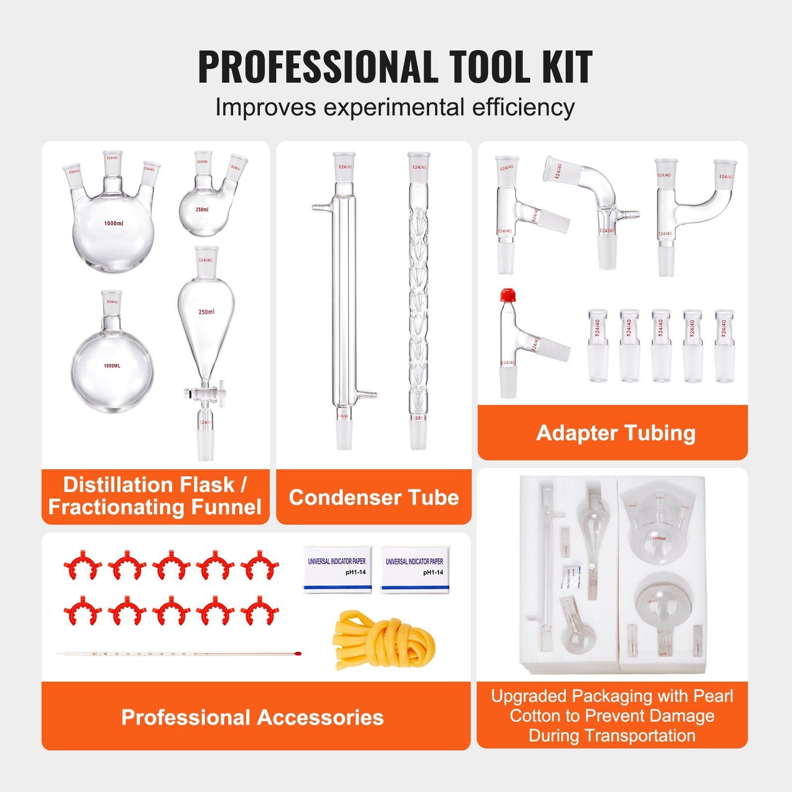 Corrosion Resistant Lab Distillation Kit 1000ml 3.3 Borosilicate 24/40