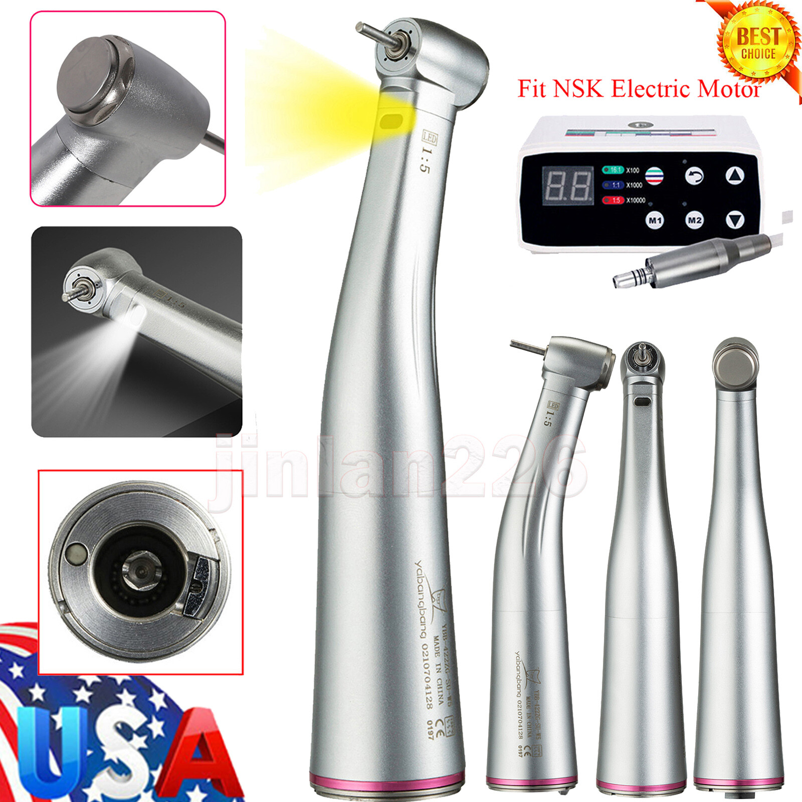 NSK Style LED Dental Electric 1:5 Contra Angle Increasing Speed Handpiece YBB
