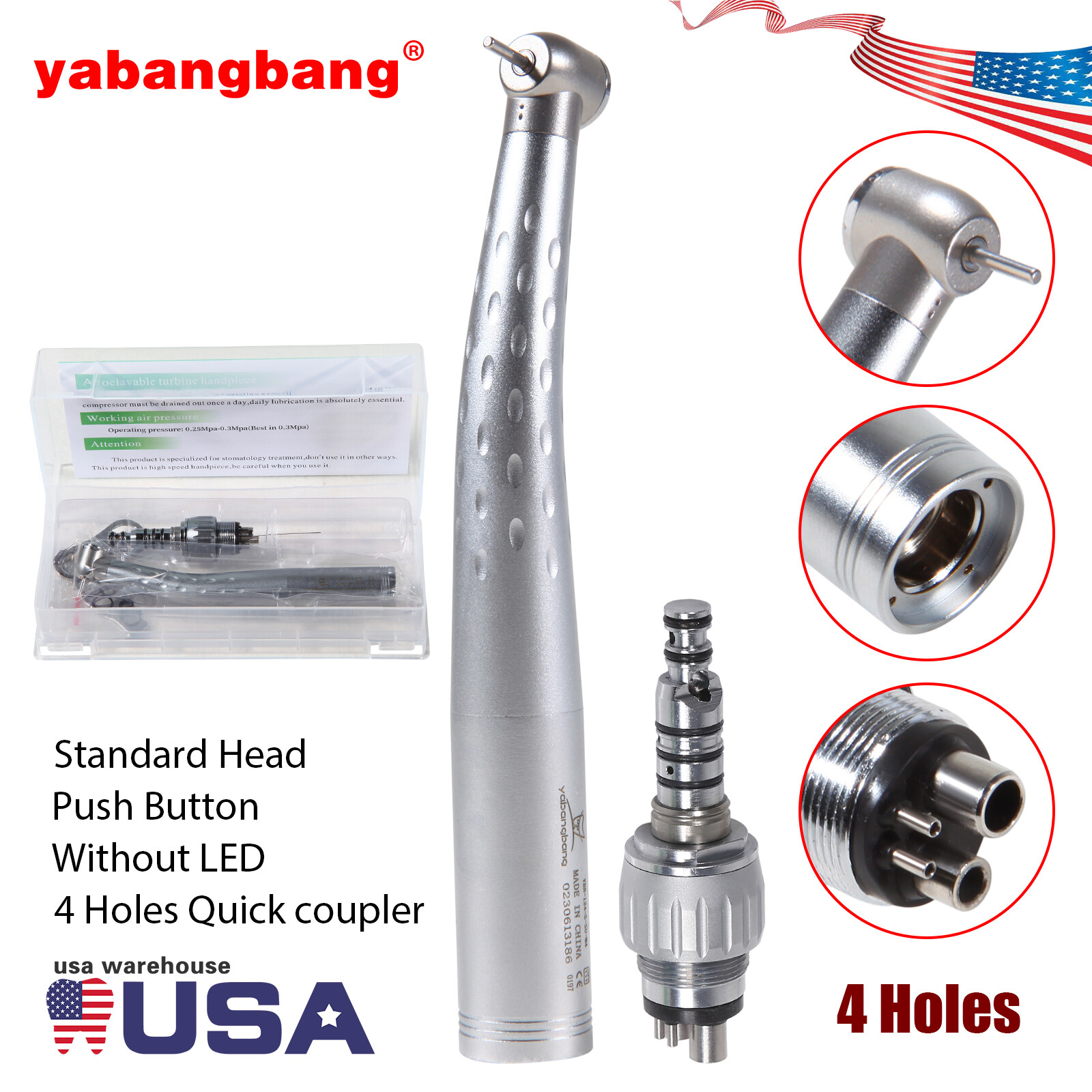 1-10Pcs GB4 Dental High Speed Handpiece Turbine +4 Hole Swivel Quick Coupler