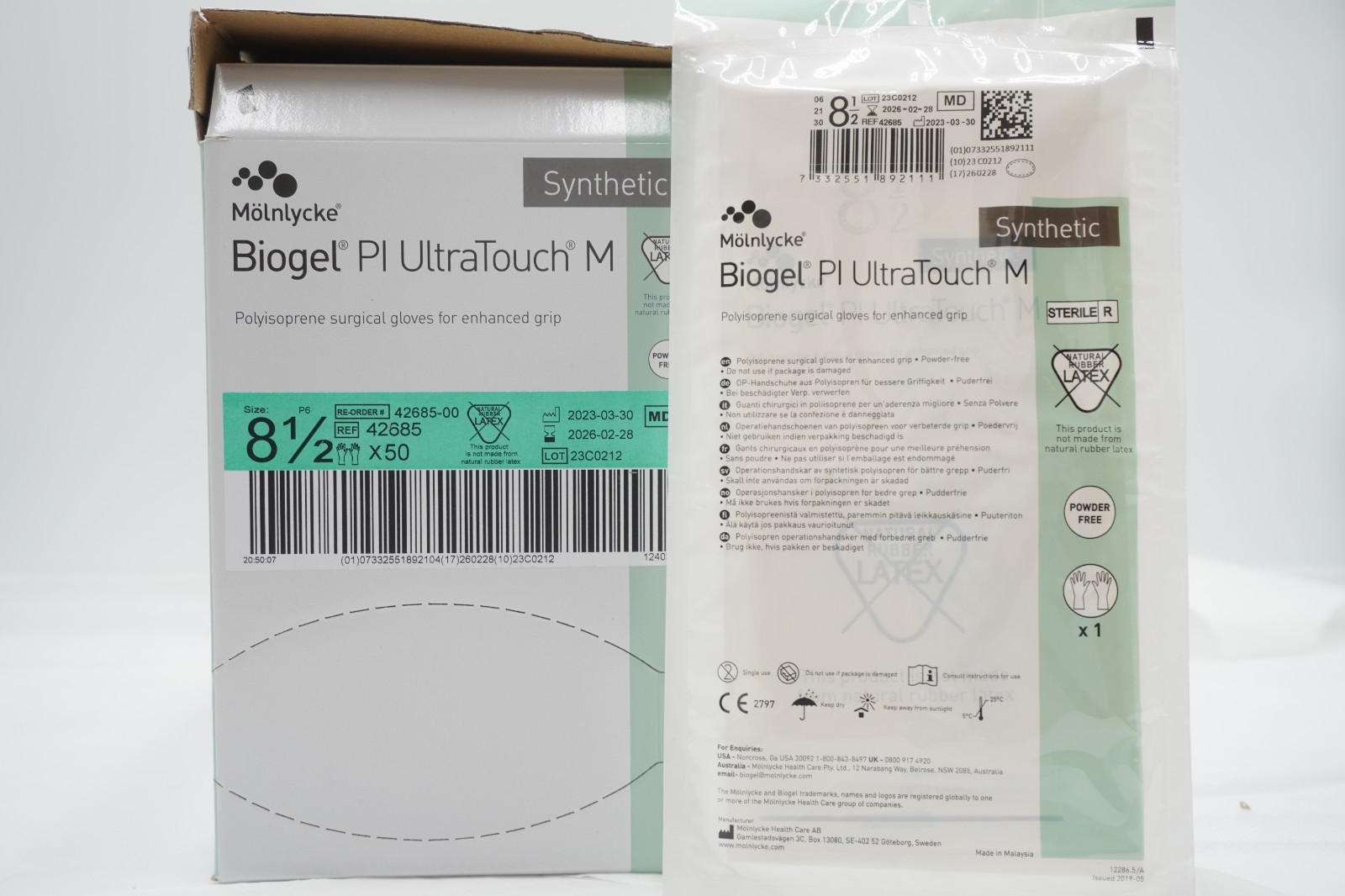 Molnlycke 42685 Biogel PI Ultratouch M Gloves Box/50 Size 8 1/2 Exp 02/2026
