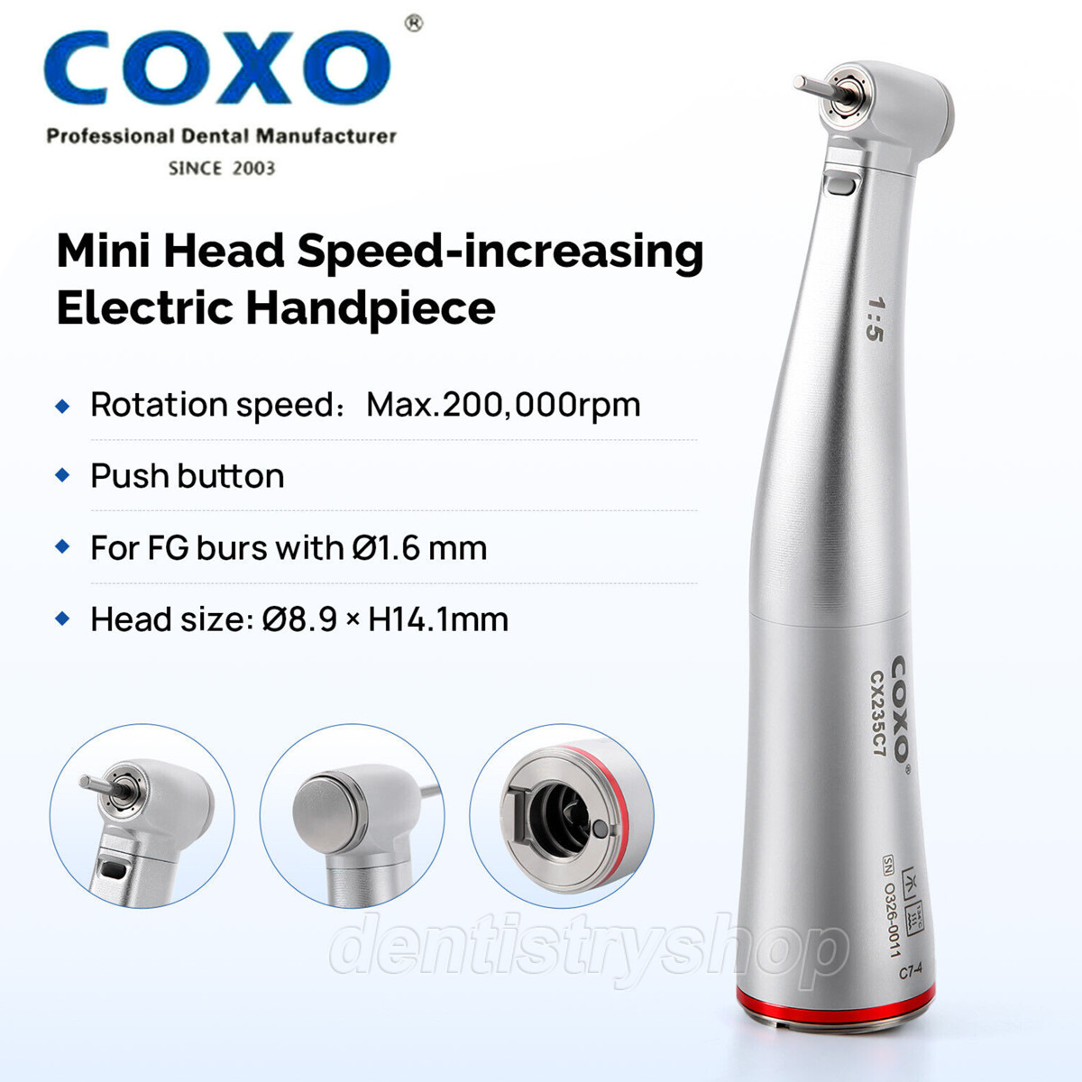 COXO Dental Optic Fiber Contra Angle 1:5 Increasing Handpiece Mini Head CX235C7