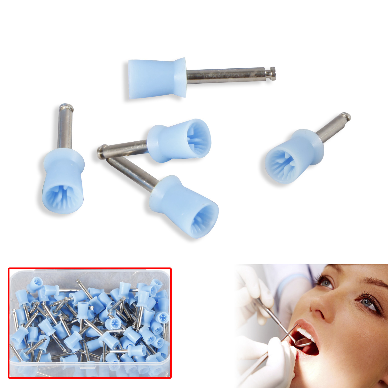 100 PCS Dental Prophy Brush Cup Polishing Cups Polisher Disposable Latch Blue