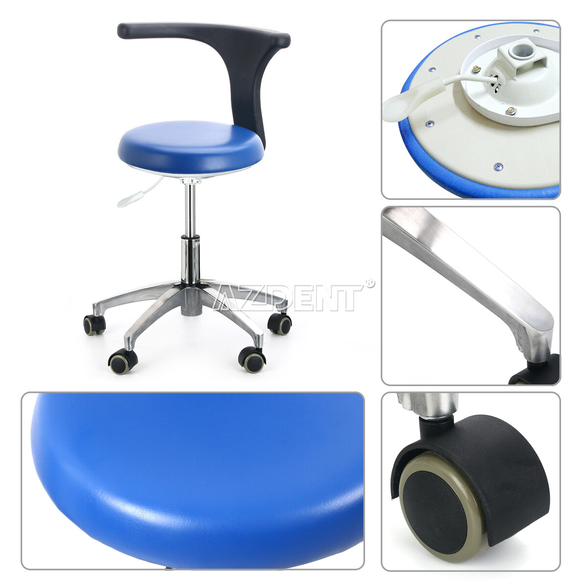 PU Leather Dental Adjustable Stool Dentist Doctor Chair Office Rolling Stool UPS