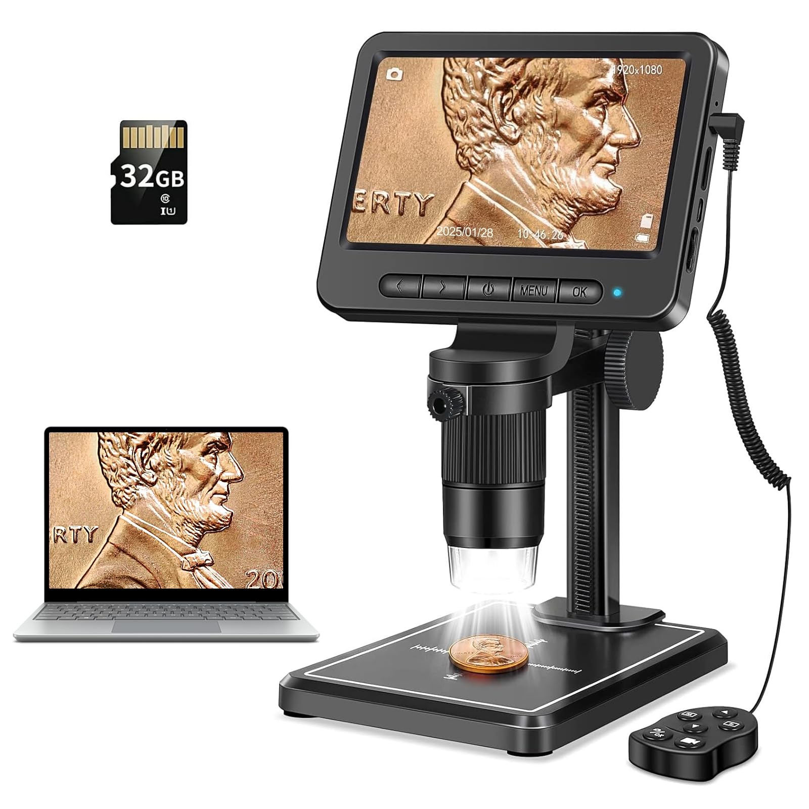 Leipan 1080P LCD Digital Microscope with 32GB SD Card, MS2B-5 inch, black
