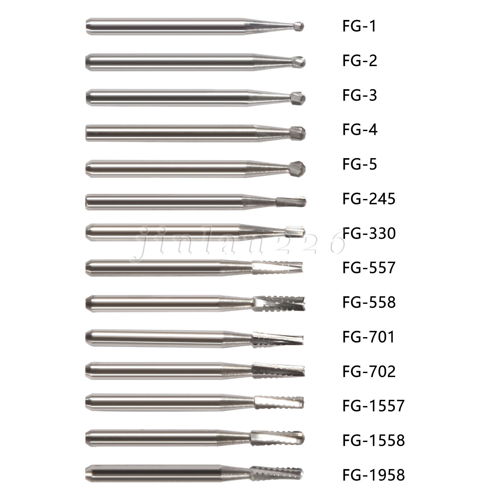 Carbide Bur, FG, #1/4, 1/2, 1, 2, 4, 6, 8 Bur, Round Dental