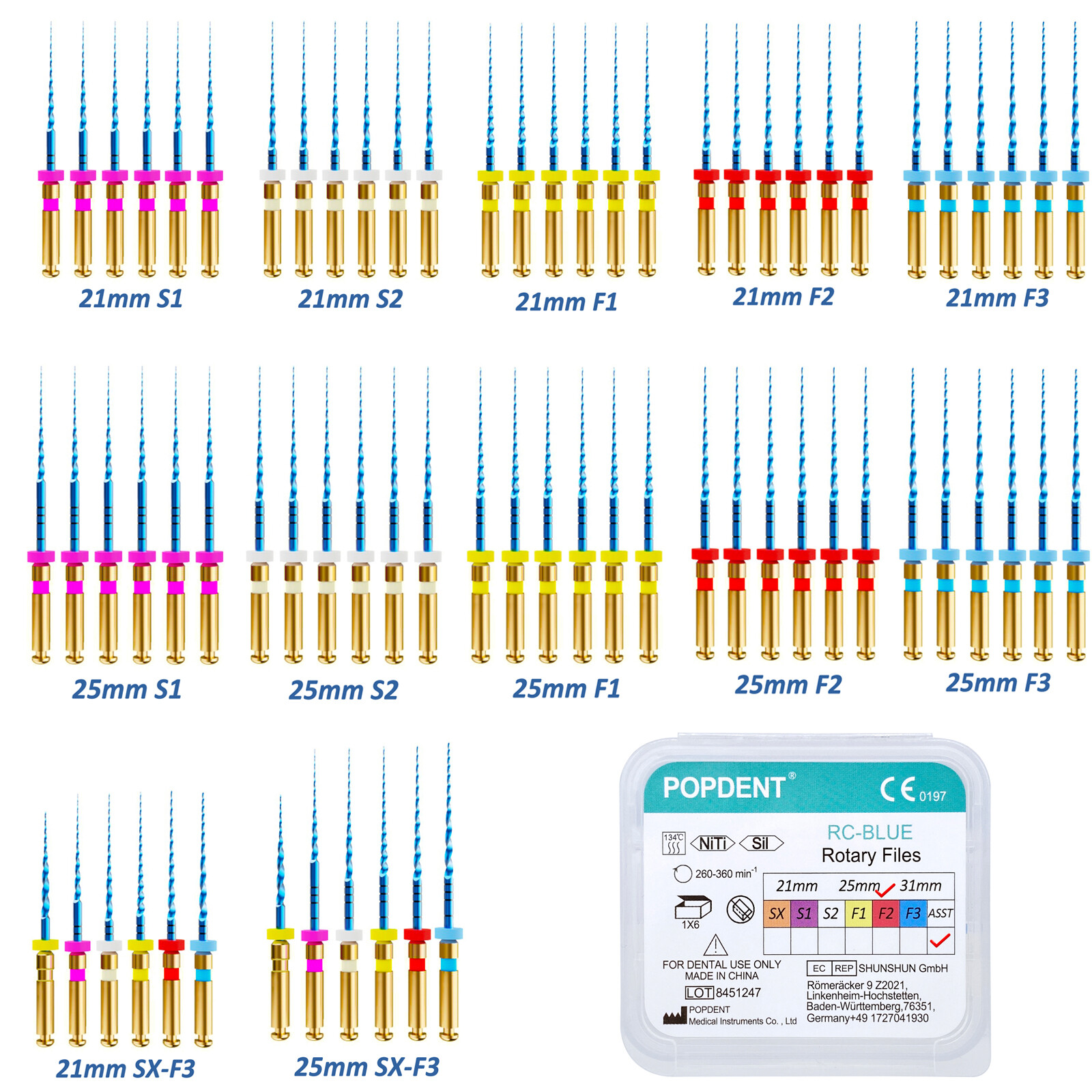 POPDENT Dental Endodontic Rotary Endo Root Canal File X-Pro Blue /Gold Taper
