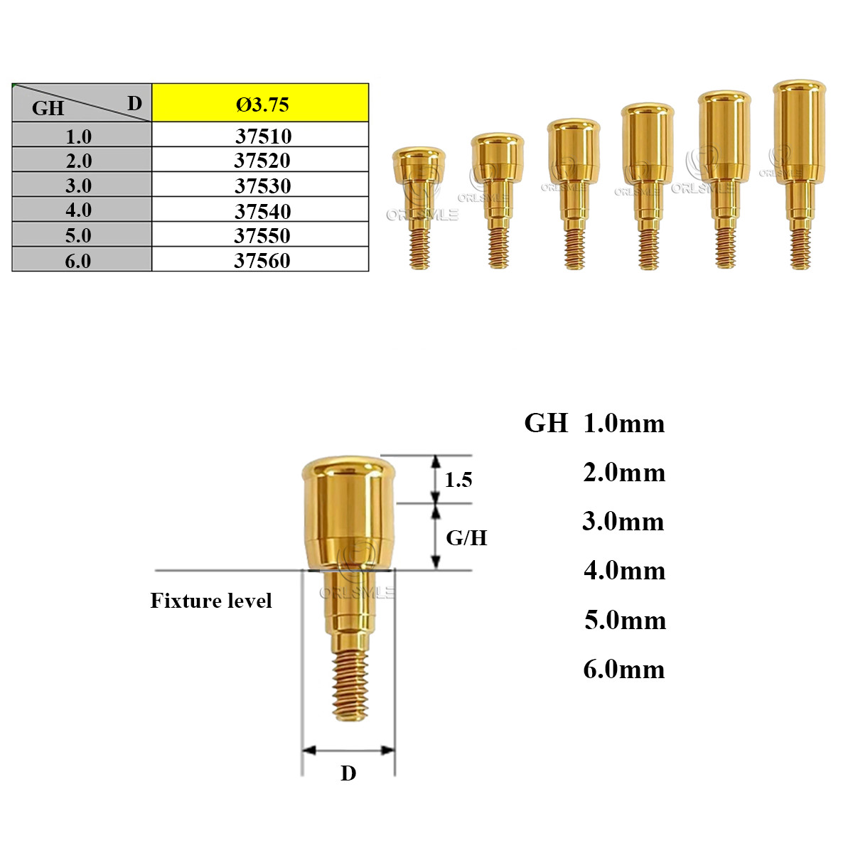 Locator abutment set full Set fit to 3i (Certain)-3.25/3.4 GH1-6mm