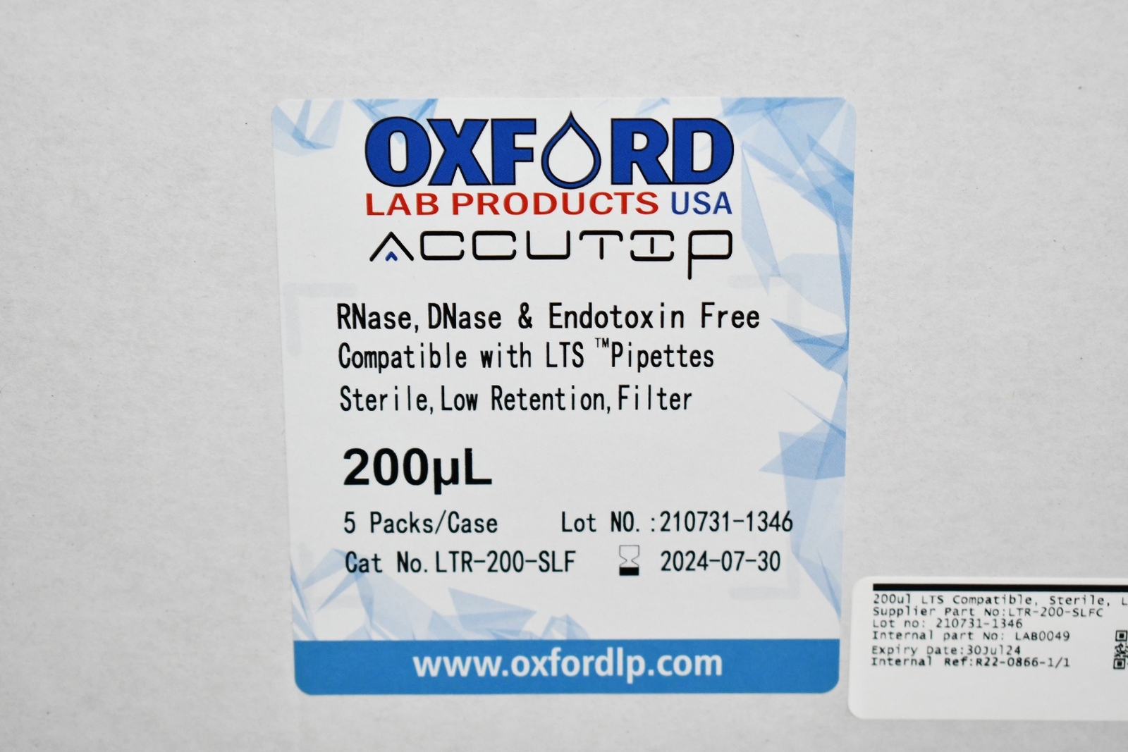 Box of 4800 NEW Oxford Lab Products LTR-200-SLF Pipette Tips 200uL Sterile Low R