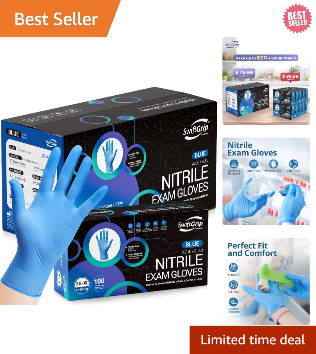 Medical Grade Blue Nitrile Disposable Gloves – Food-Safe, Allergens Free, 1000ct