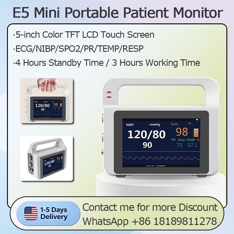 US Stock 5″ TouchScreen Portable 6-parameter Patient Monitor Vital Signs Monitor
