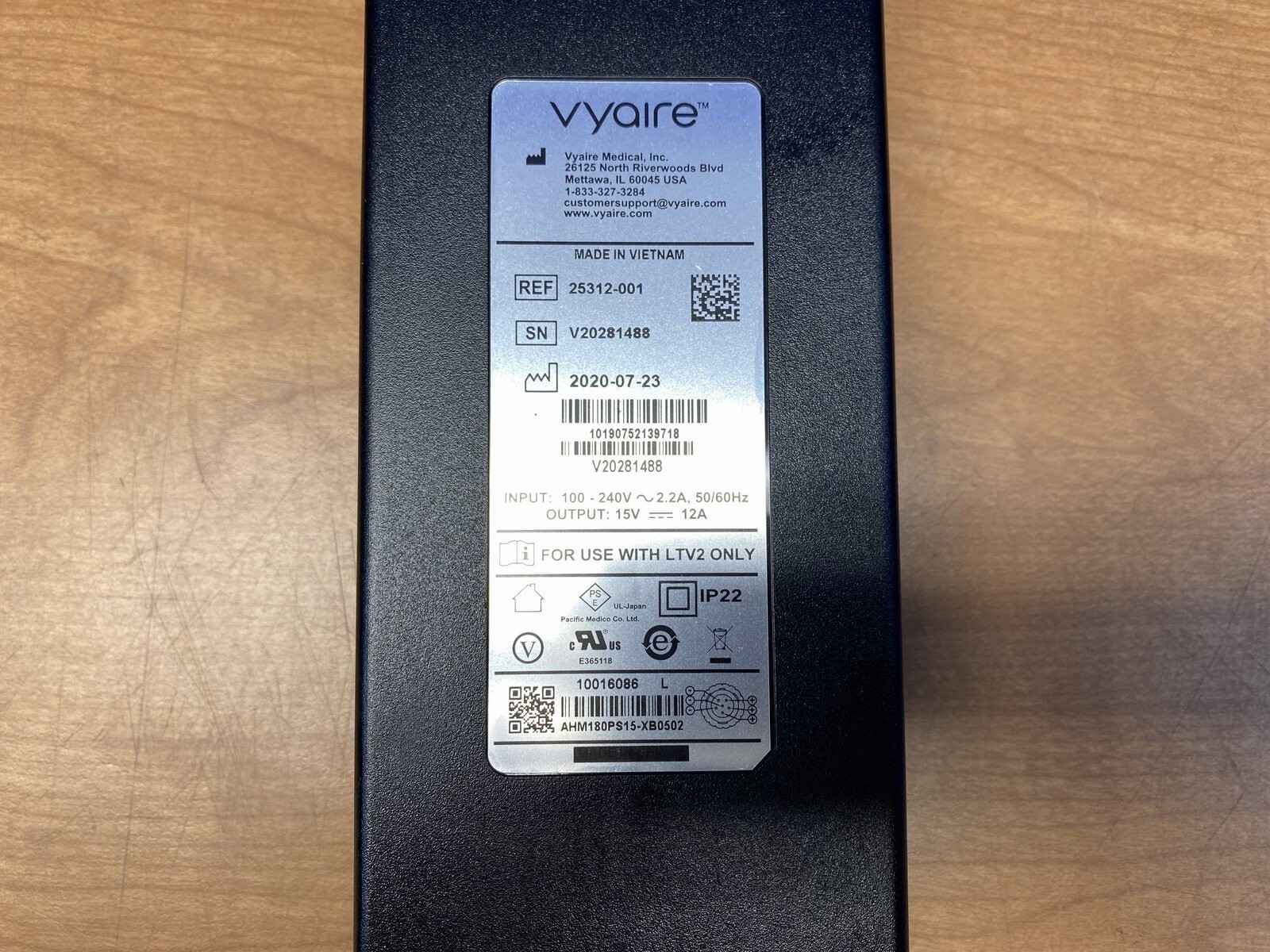 VYAIRE POWER CABLE FOR CAREFUSION LTV2 VENTILATOR SUPPLY AC ADAPTER 25312-001