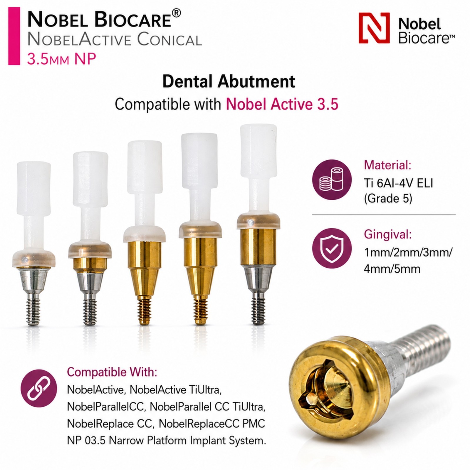 US Overdenture Locator Abutment – Compatible with Nobel CC / Hiossen / Osstem