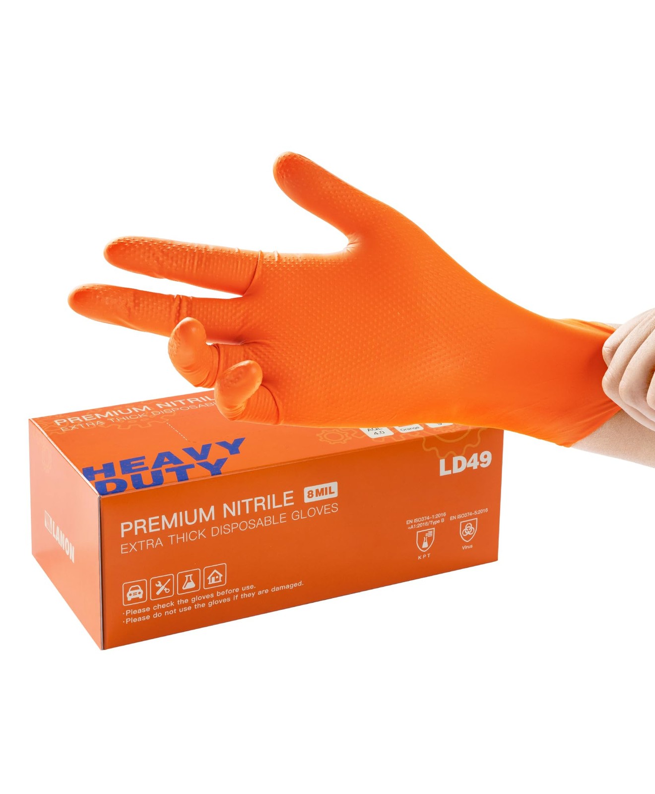 Orange Nitrile Disposable Gloves 8mil, Heavy Duty, Food Safe, Medium