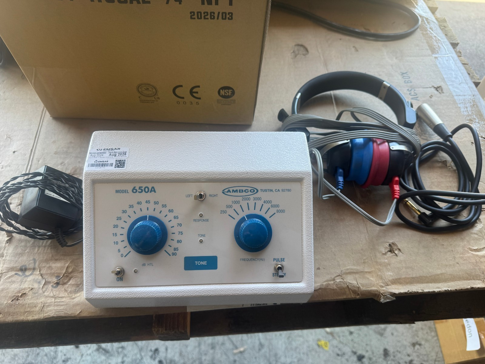 Ambco 650A Audiometer , Headphones and Patient Response Cable