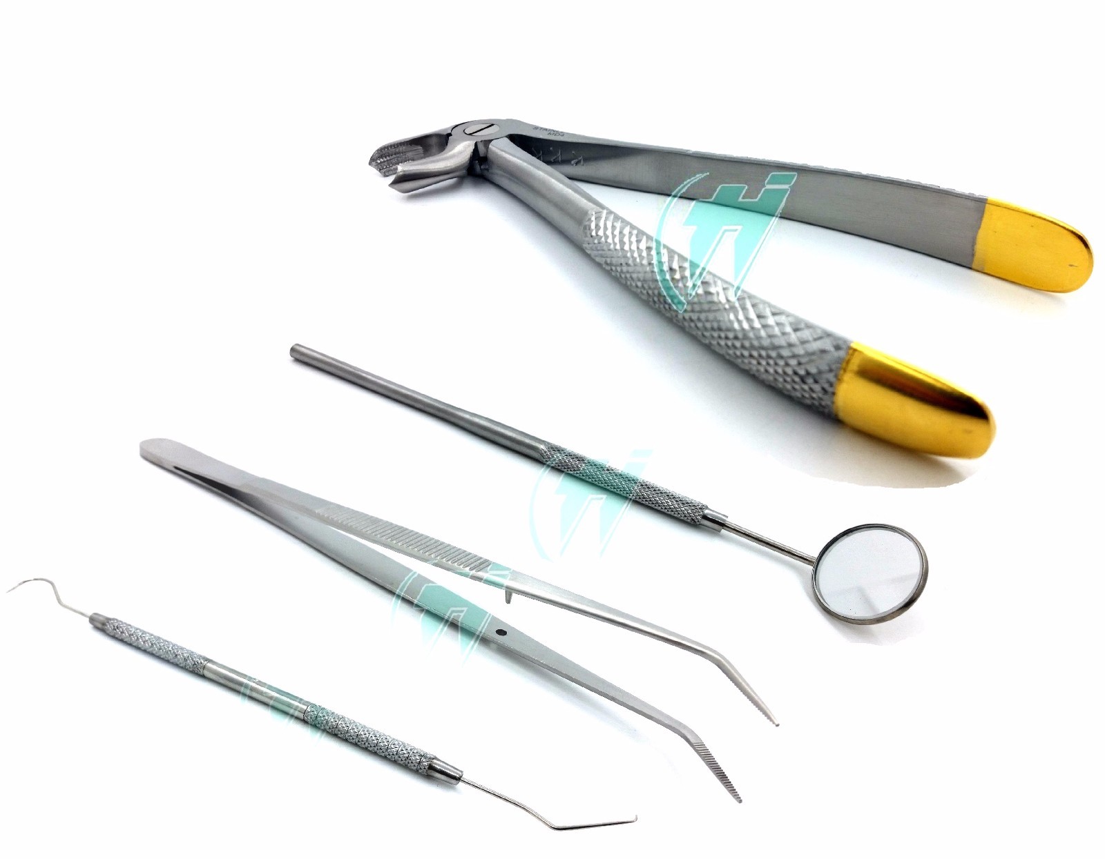 4 PC ORAL DENTAL SURGERY EXTRACTION KIT WITH GOLD HANDLE EXTRACTING FORCEPS #MD4