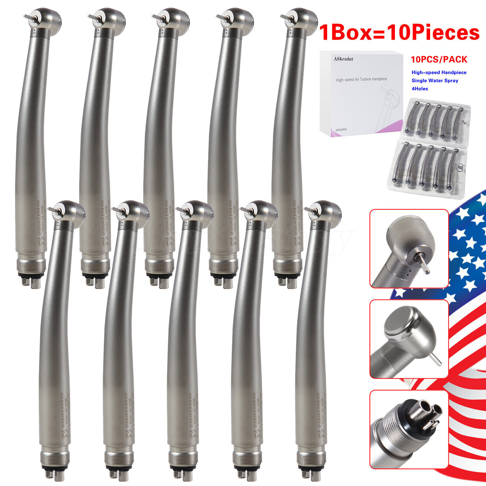 10 Askeadent Dental High Speed Handpiece Push Button Turbine Single Spray