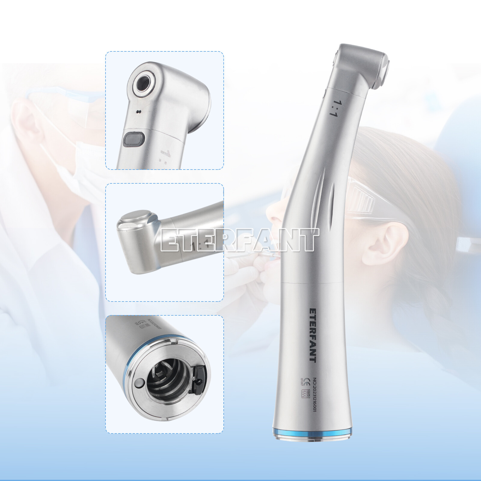 ETERFANT Dental 1:5/1:1Fiber Optic LED Contra Angle Handpiece NSK Electric Motor