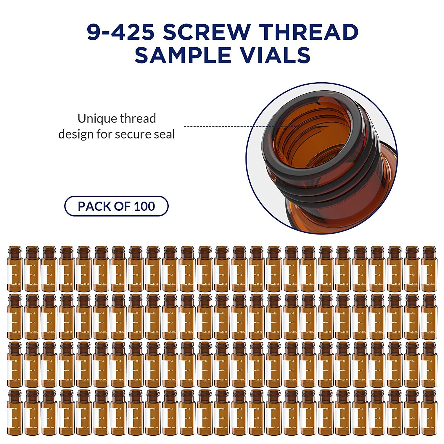 100PCS 2mL Autosampler Vials 100Pk HPLC 9-425 Amber LAB Writing Patch&Graduation