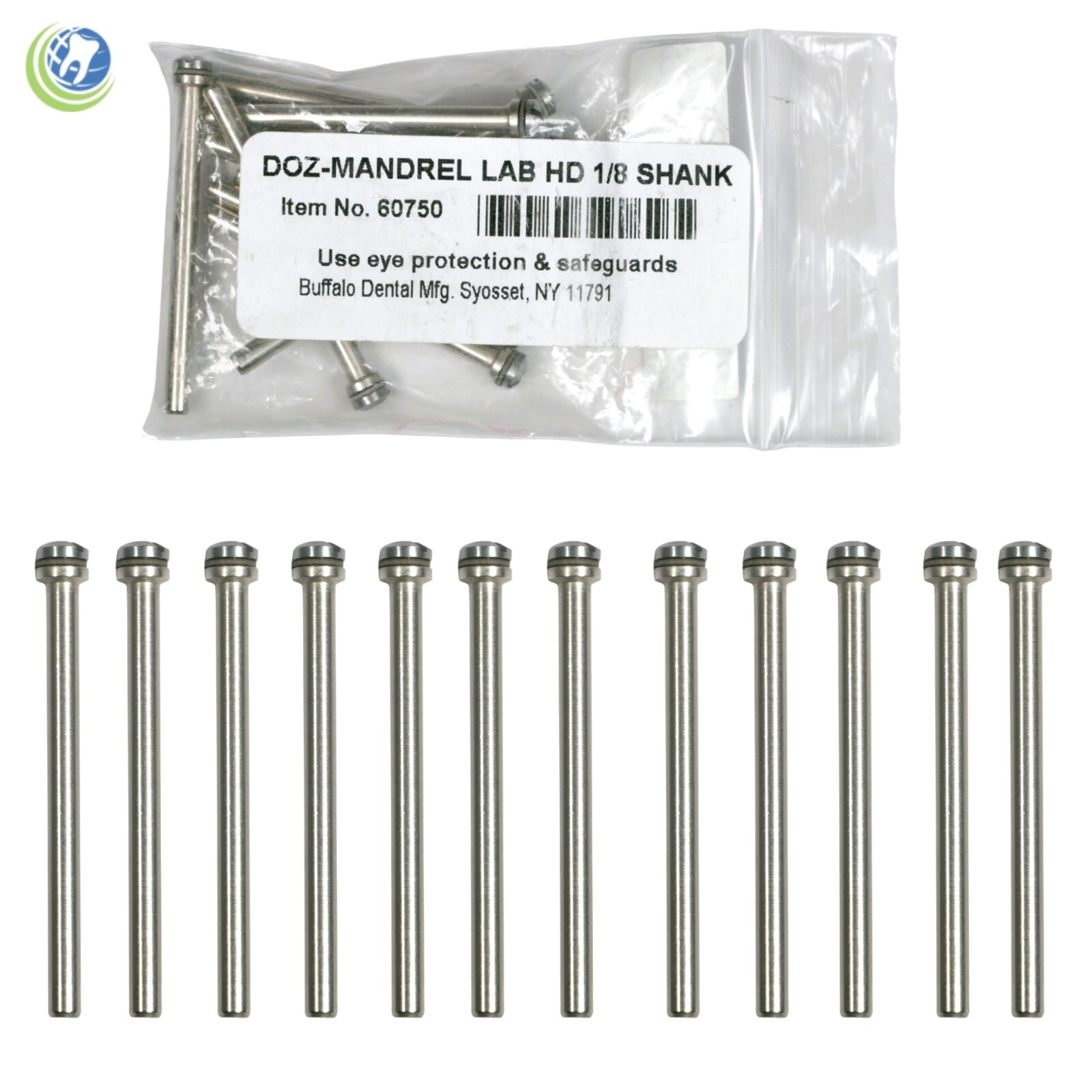 Buffalo Dental Mandrels for Polishing Wheels Discs & Points HD 1/8” Shank 12/Bag