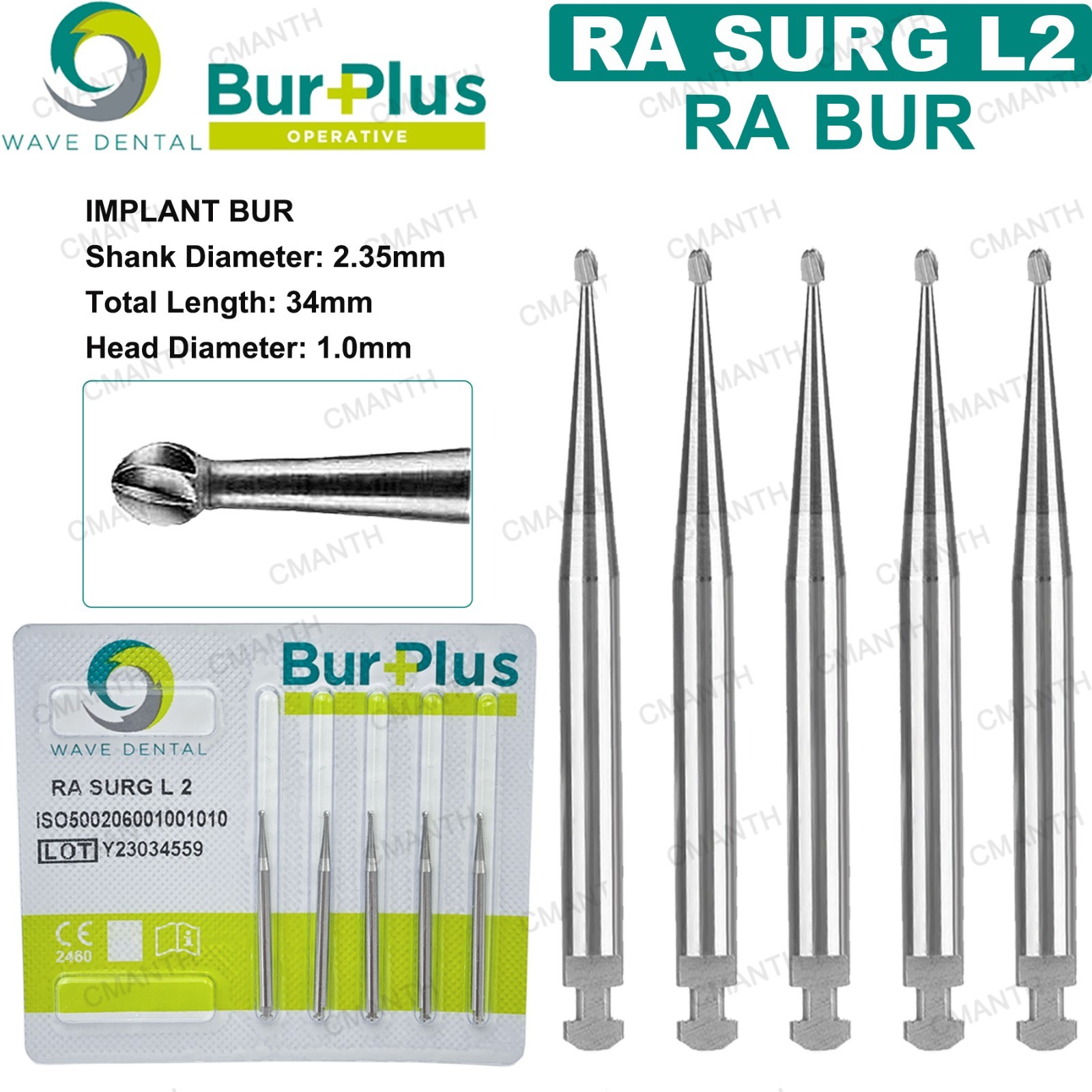 Wave Dental Carbide Burs Implant Bur Latch RA 2.35mm For Slow Speed Contra Angle
