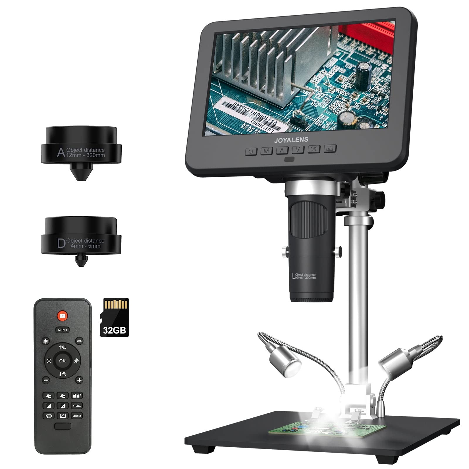 Digital Microscope 3 Lens 7” LCD 2000X UHD 2160P – 24MP Coin Magnifier