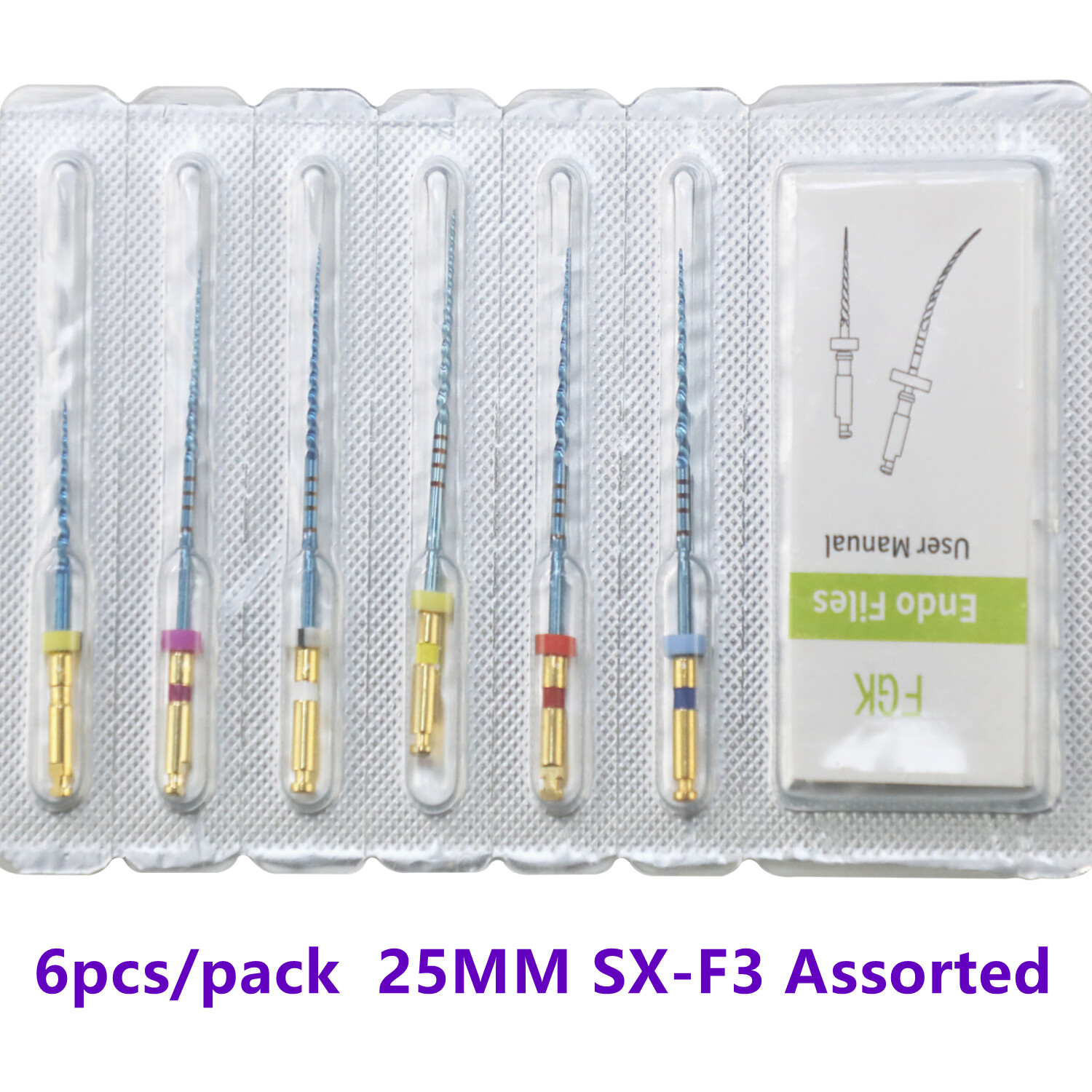 6pcs/pack 25MM Dental Endo Rotary Files Blue Taper NITI Endodontic Files SX-F3
