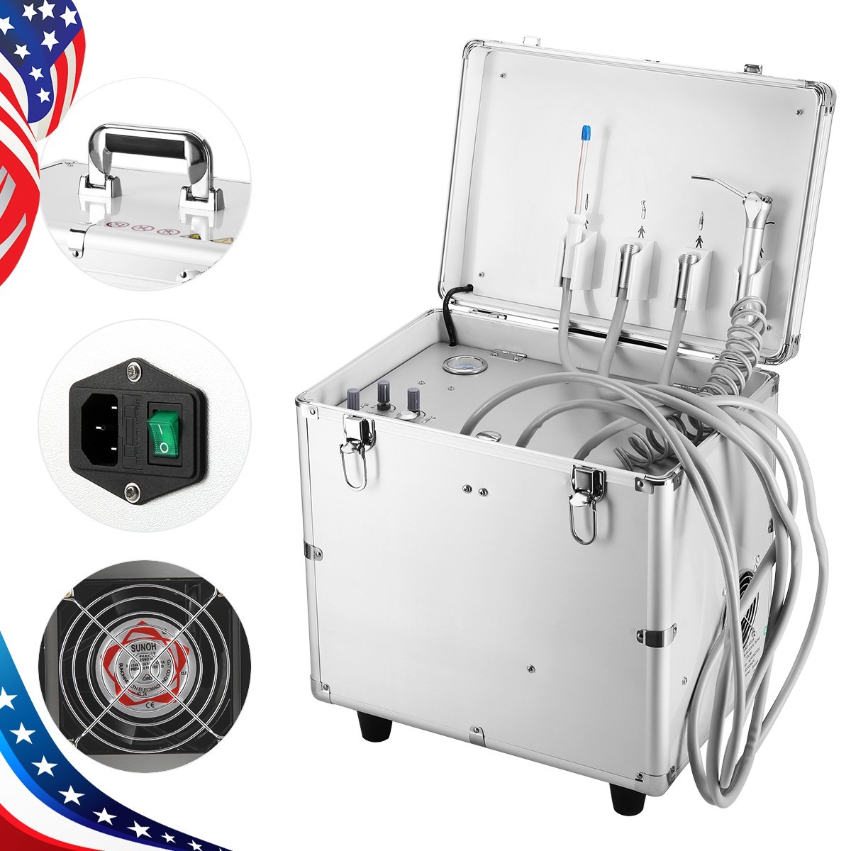 Dental Portable Mobile Delivery Unit Cart Suction System Air Compressor 4Holes